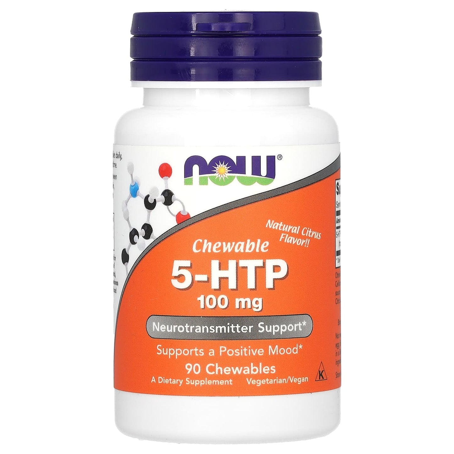 NOW Foods, 5-HTP, Natural Citrus, 100 mg, 90 Chewables - Image 1