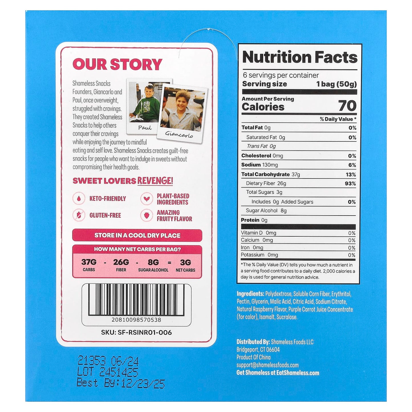Shameless Snacks, Gummy Candy, Red Raspberry Sour Scouts®, 6 Bags, 1.8 oz (50 g) Each - Image 2