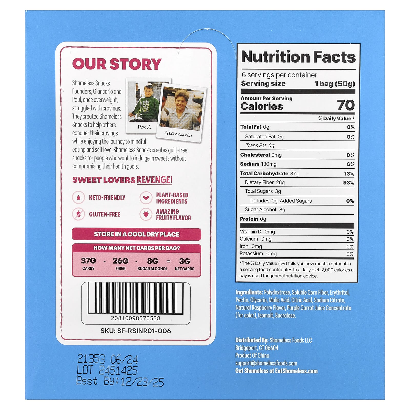 Shameless Snacks, Gummy Candy, Red Raspberry Sour Scouts®, 6 Bags, 1.8 oz (50 g) Each - Image 2