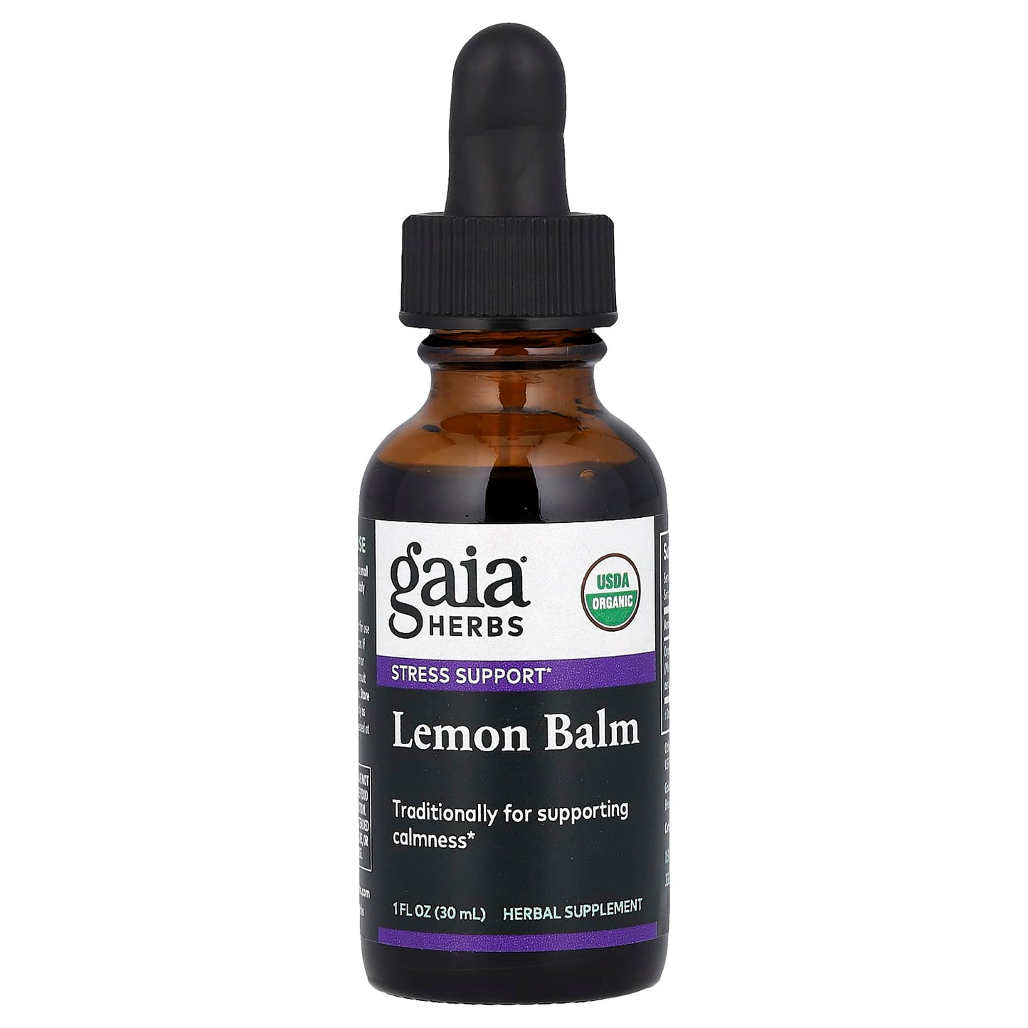 USDA Organic Lemon Balm Supplement for Stress Relief by Gaia Herbs, 30ml - Image 1