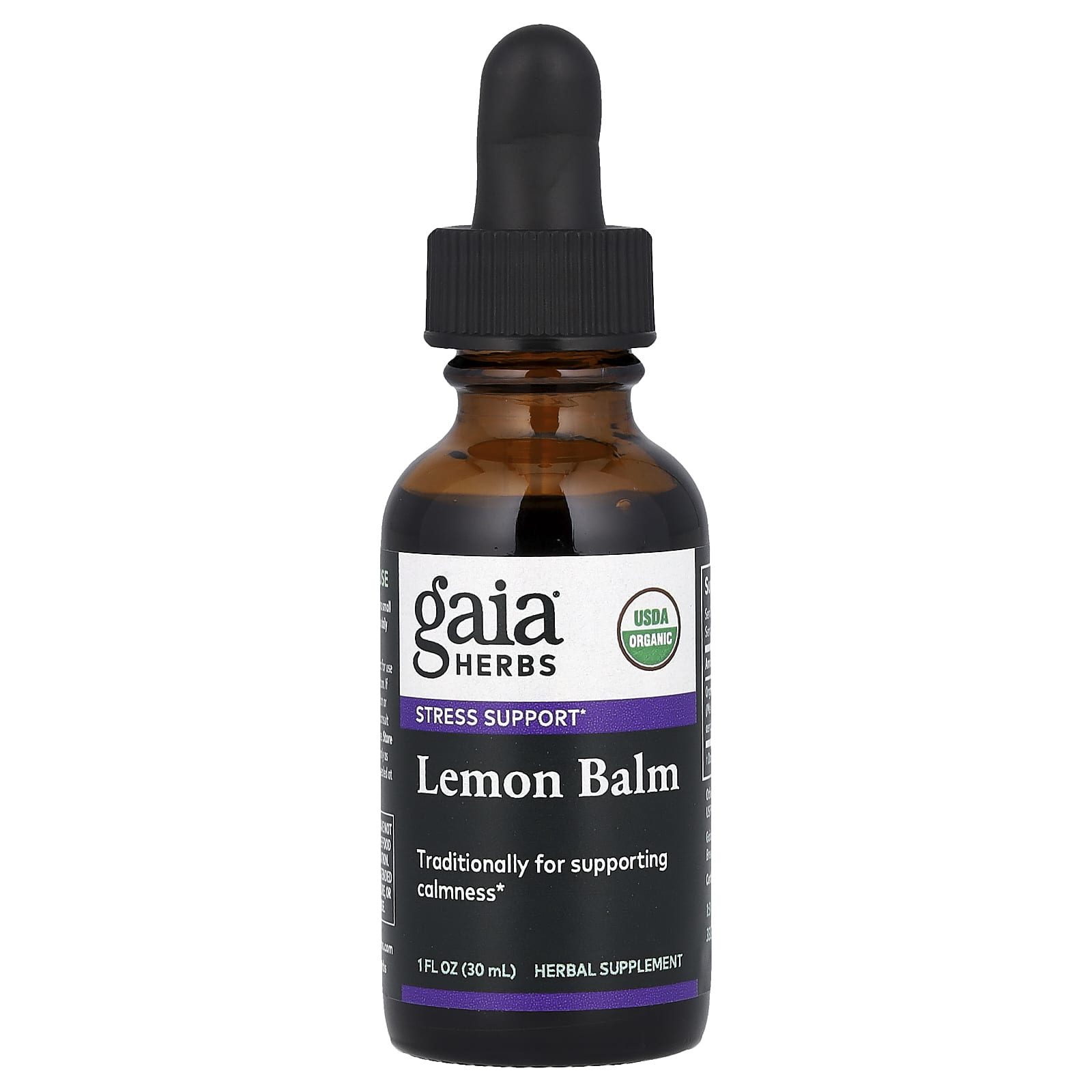 USDA Organic Lemon Balm Supplement for Stress Relief by Gaia Herbs, 30ml - Image 1