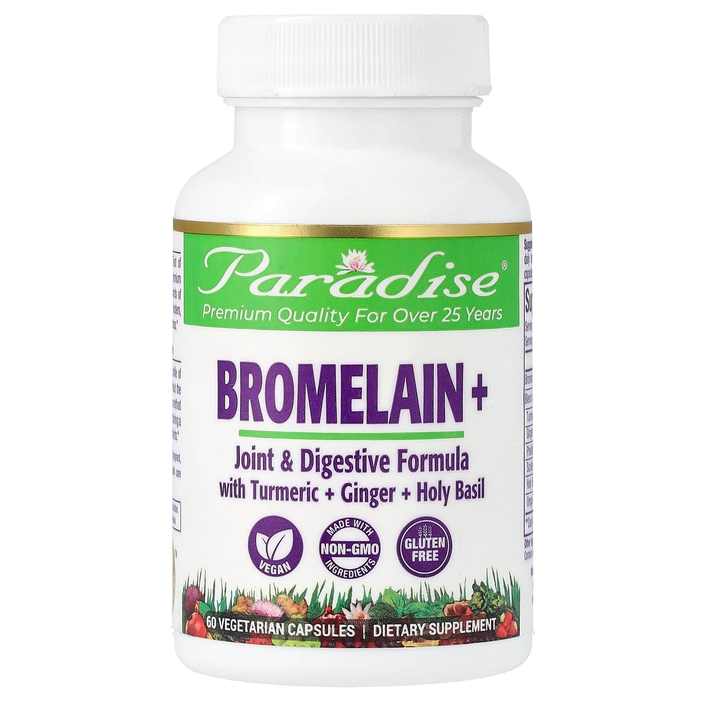 Paradise Herbs, Bromelain+, 60 Vegetarian Capsules - Image 1