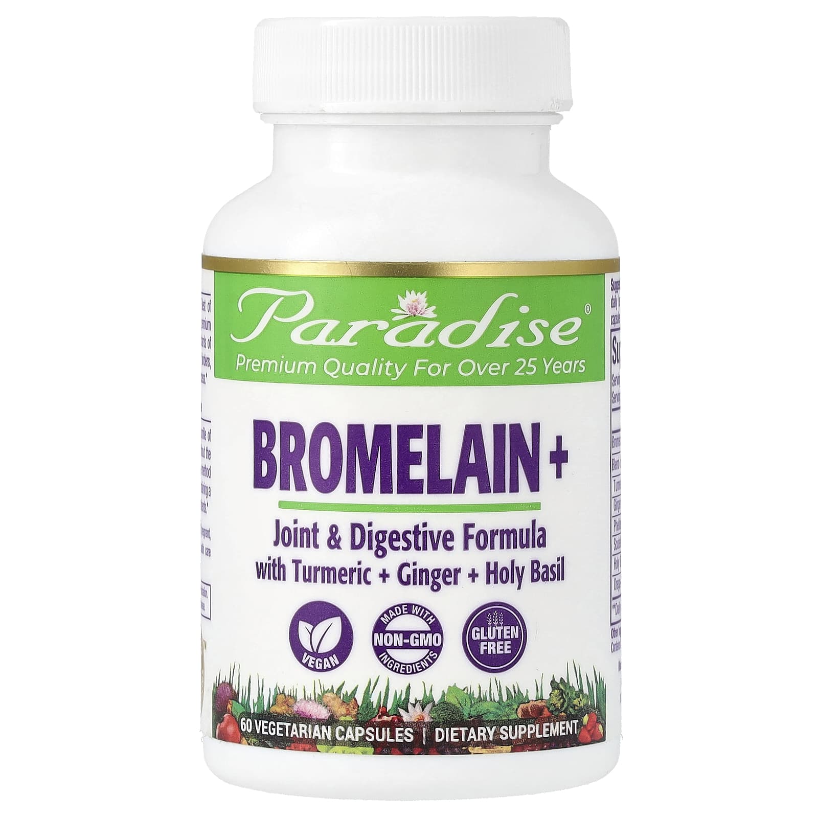Paradise Herbs, Bromelain+, 60 Vegetarian Capsules - Image 1