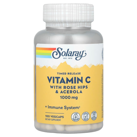 Solaray, Timed Release Vitamin C with Rose Hips & Acerola, 1,000 mg, 100 VegCaps - Image 1