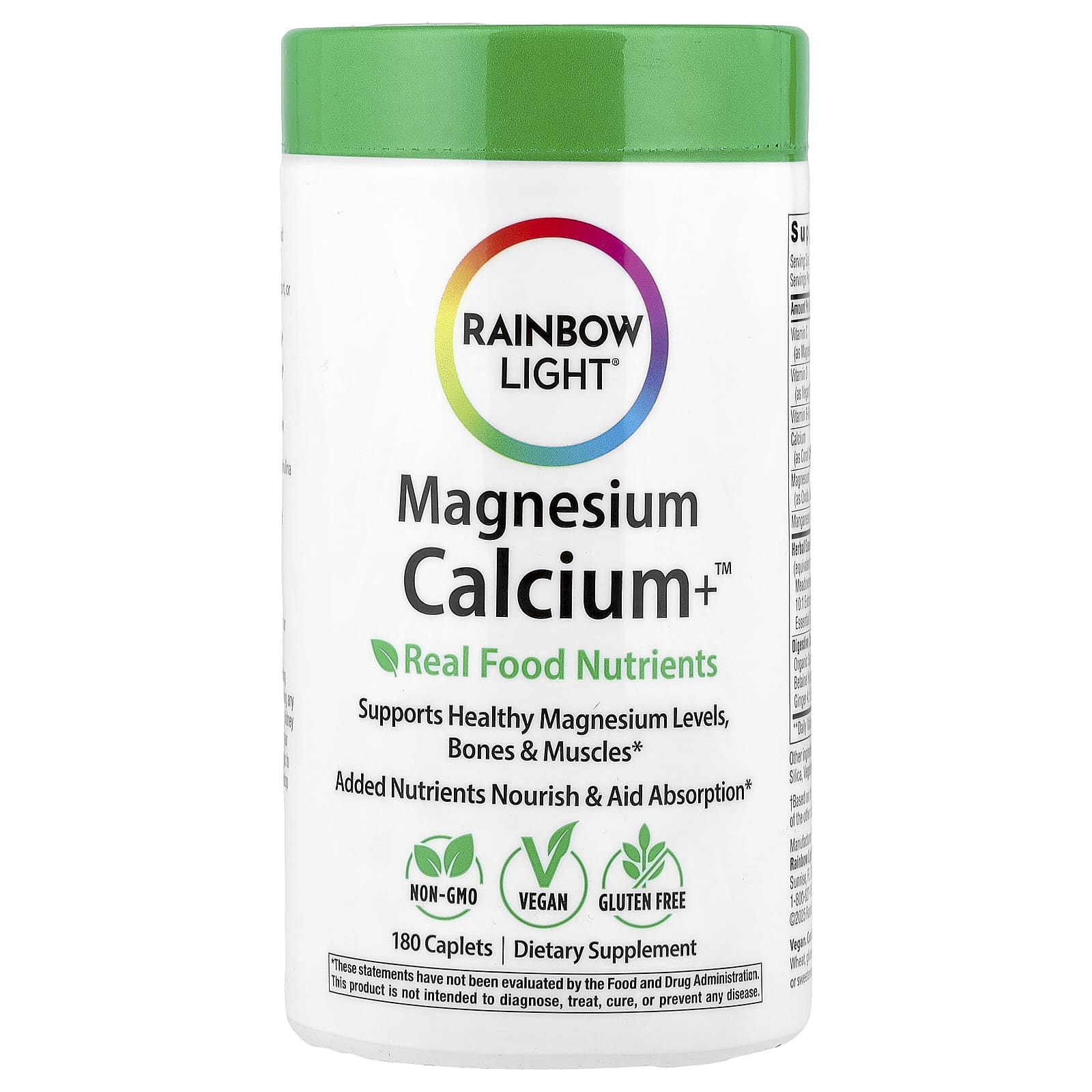 Rainbow Light, Magnesium Calcium+™, 180 Caplets - Image 1