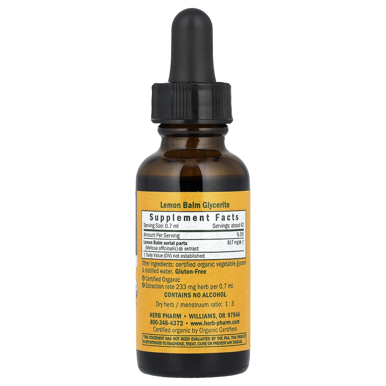Lemon Balm Supplement by Herb Pharm - USDA Organic & Gluten Free - Image 2