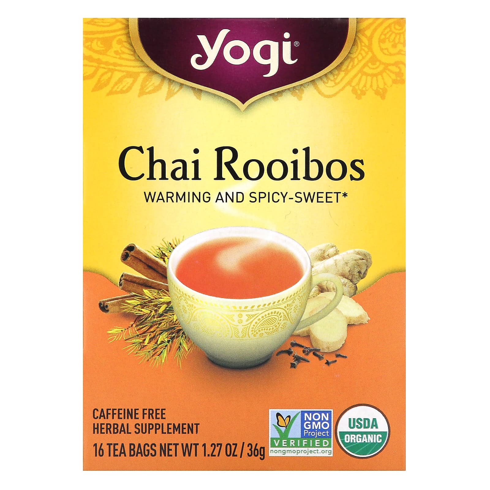 Yogi Tea, Chai Rooibos, Caffeine Free, 16 Tea Bags, 1.27 oz (36 g) - Image 1