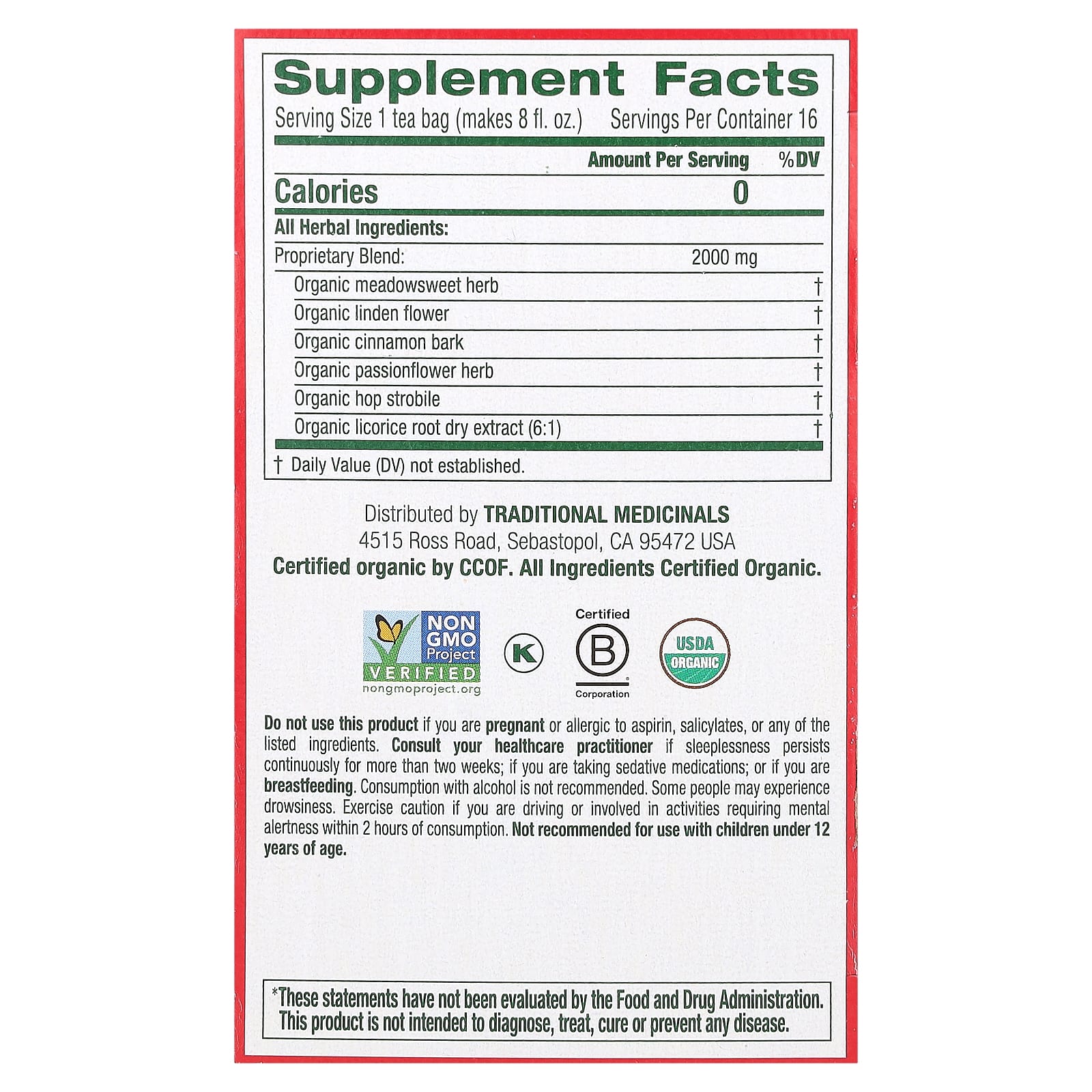 Traditional Medicinals, Organic Cold Care PM, Meadowsweet Cinnamon, Caffeine Free, 16 Wrapped Tea Bags, 1.13 oz (32 g) - Image 2