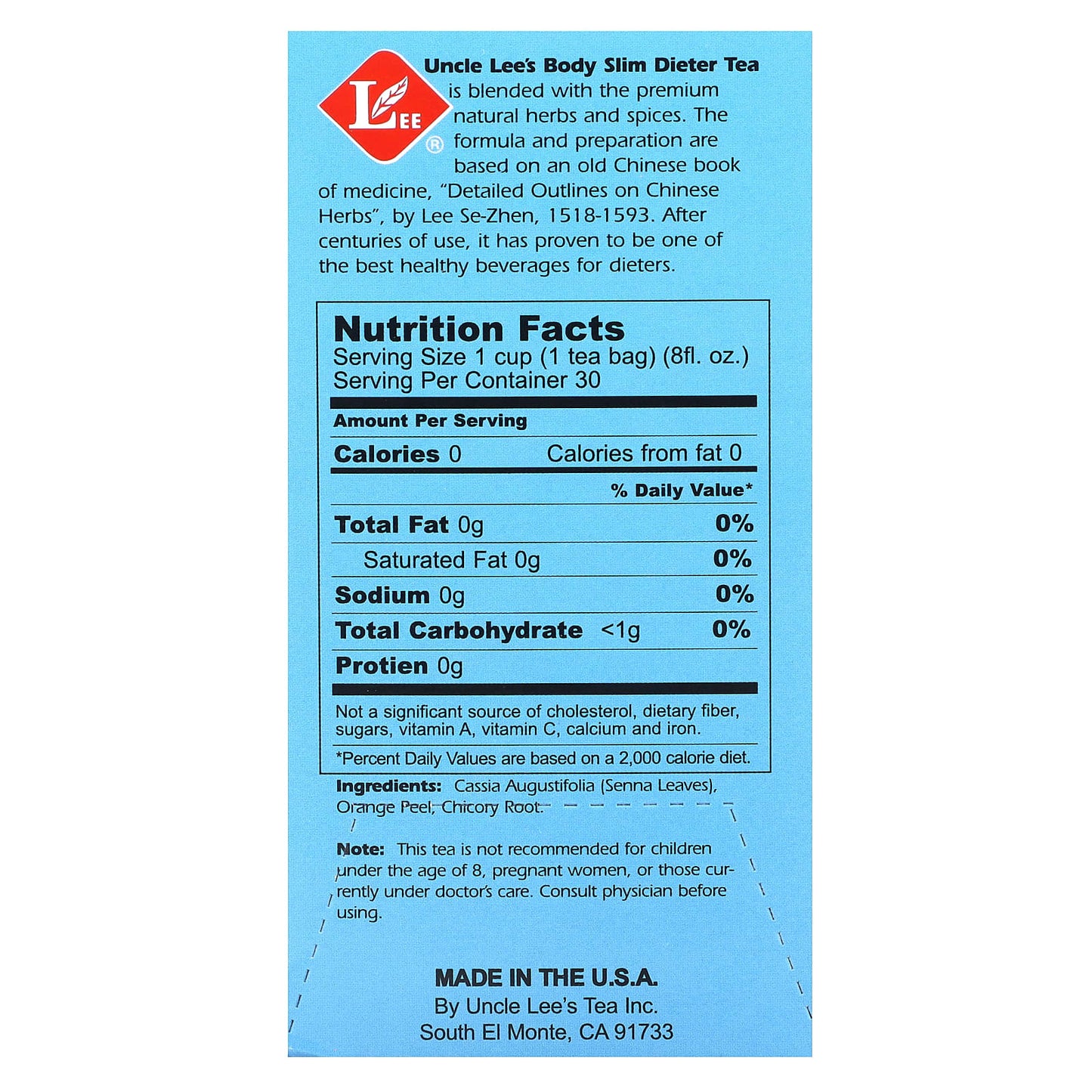Uncle Lee's Tea, Body Slim Dieter Tea, Original, Caffeine Free, 30 Tea Bags, 2.12 oz (60 g) - Image 2