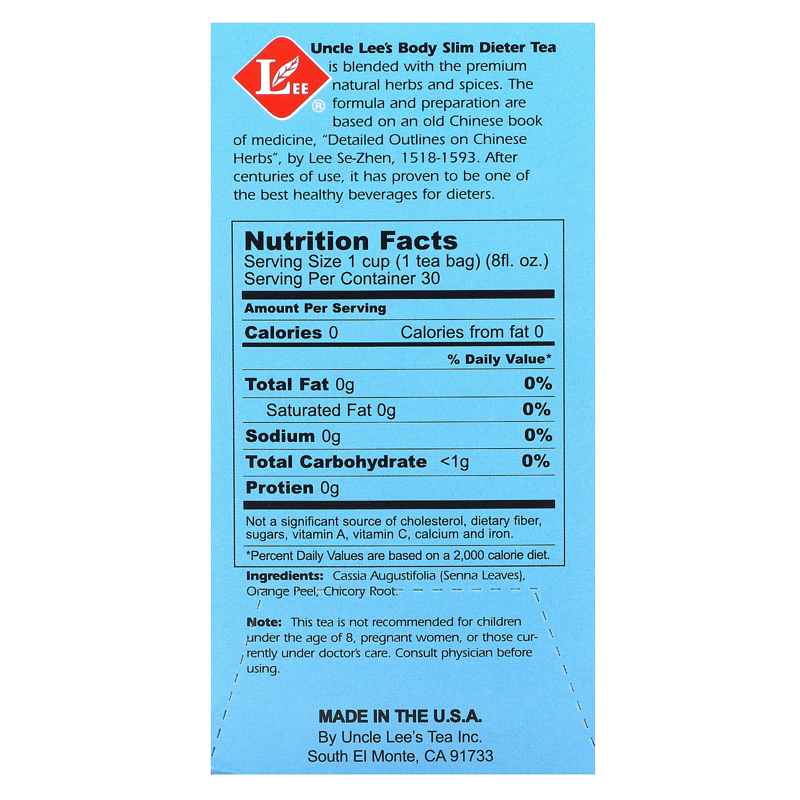 Uncle Lee's Tea, Body Slim Dieter Tea, Original, Caffeine Free, 30 Tea Bags, 2.12 oz (60 g) - Image 2