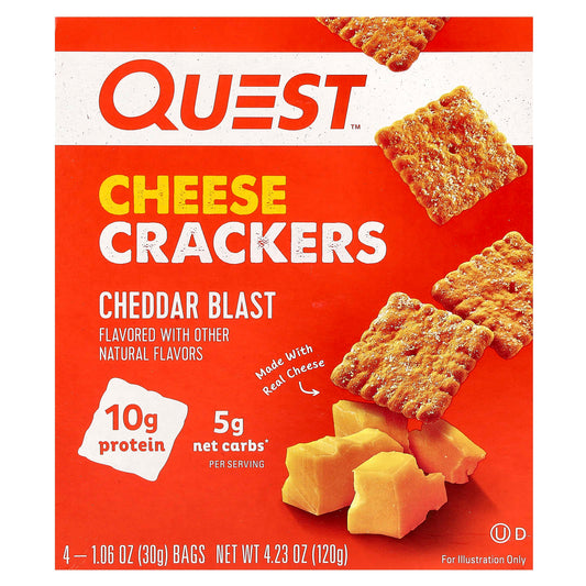Quest Nutrition, Cheese Crackers, Cheddar Blast, 4 Bags, 1.06 oz (30 g) Each - Image 1