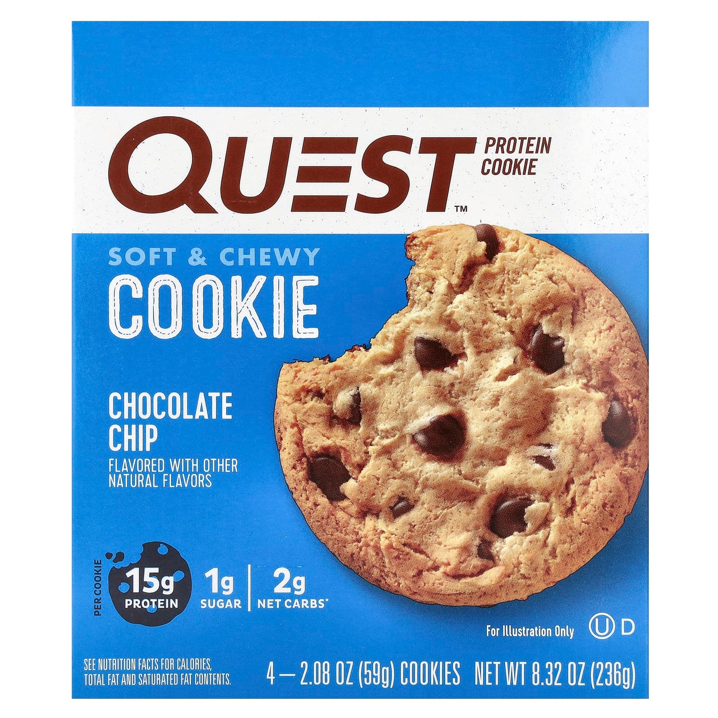 Quest Nutrition, Protein Cookie, Chocolate Chip, 4 Cookies, 2.08 oz (59 g) Each - Image 1