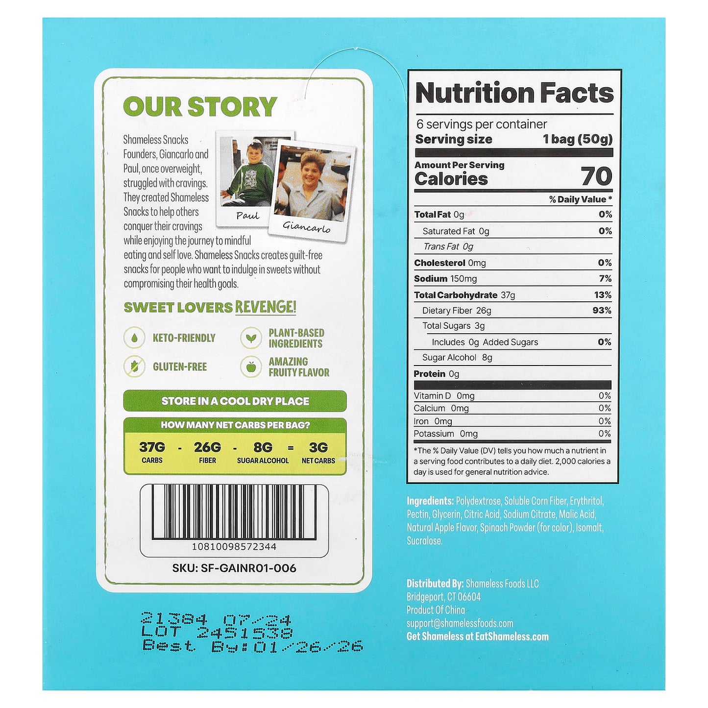 Shameless Snacks, Gummy Candy, Green Apple Blast®, 6 Bags, 1.8 oz (50 g) Each - Image 2