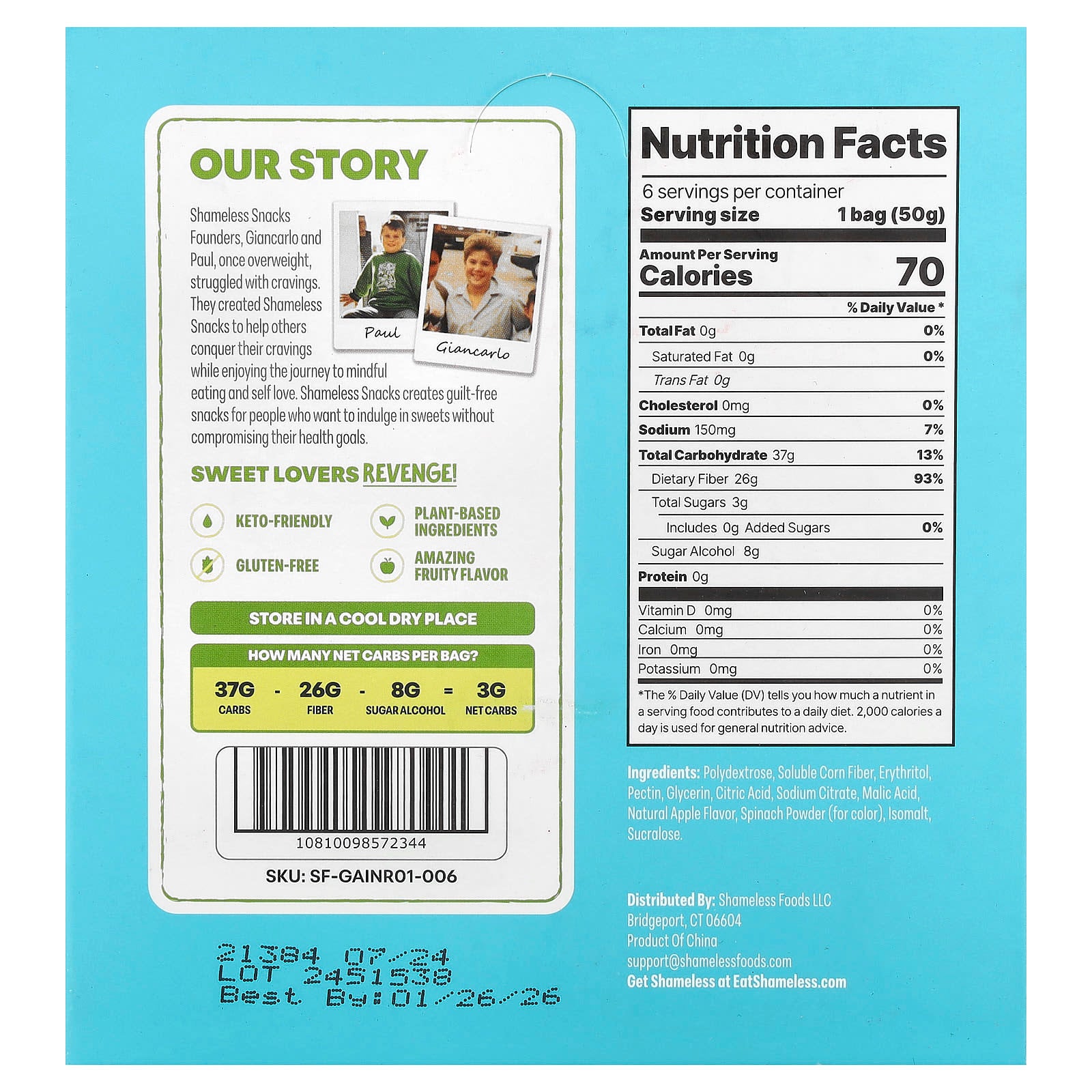 Shameless Snacks, Gummy Candy, Green Apple Blast®, 6 Bags, 1.8 oz (50 g) Each - Image 2
