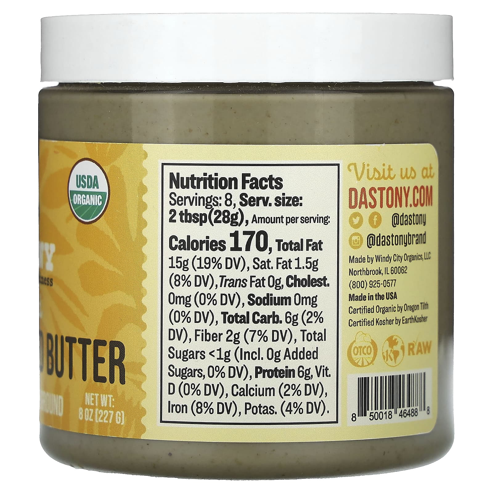 USDA Organic Sprouted Sunflower Seed Butter by Dastony, 8 oz (227 g) - Image 2