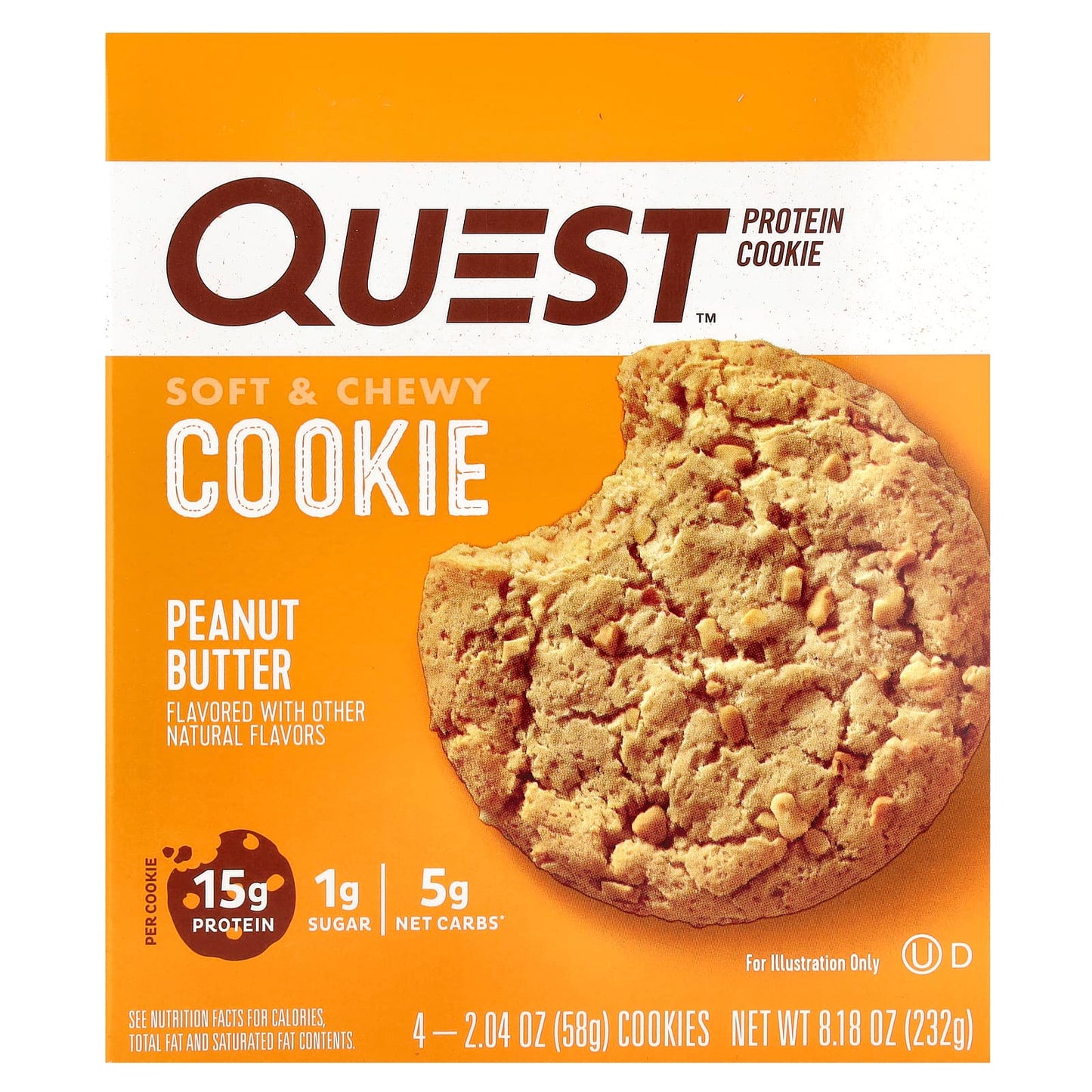 Quest Nutrition, Protein Cookie, Peanut Butter, 4 Cookies, 2.04 oz (58 g) Each - Image 1