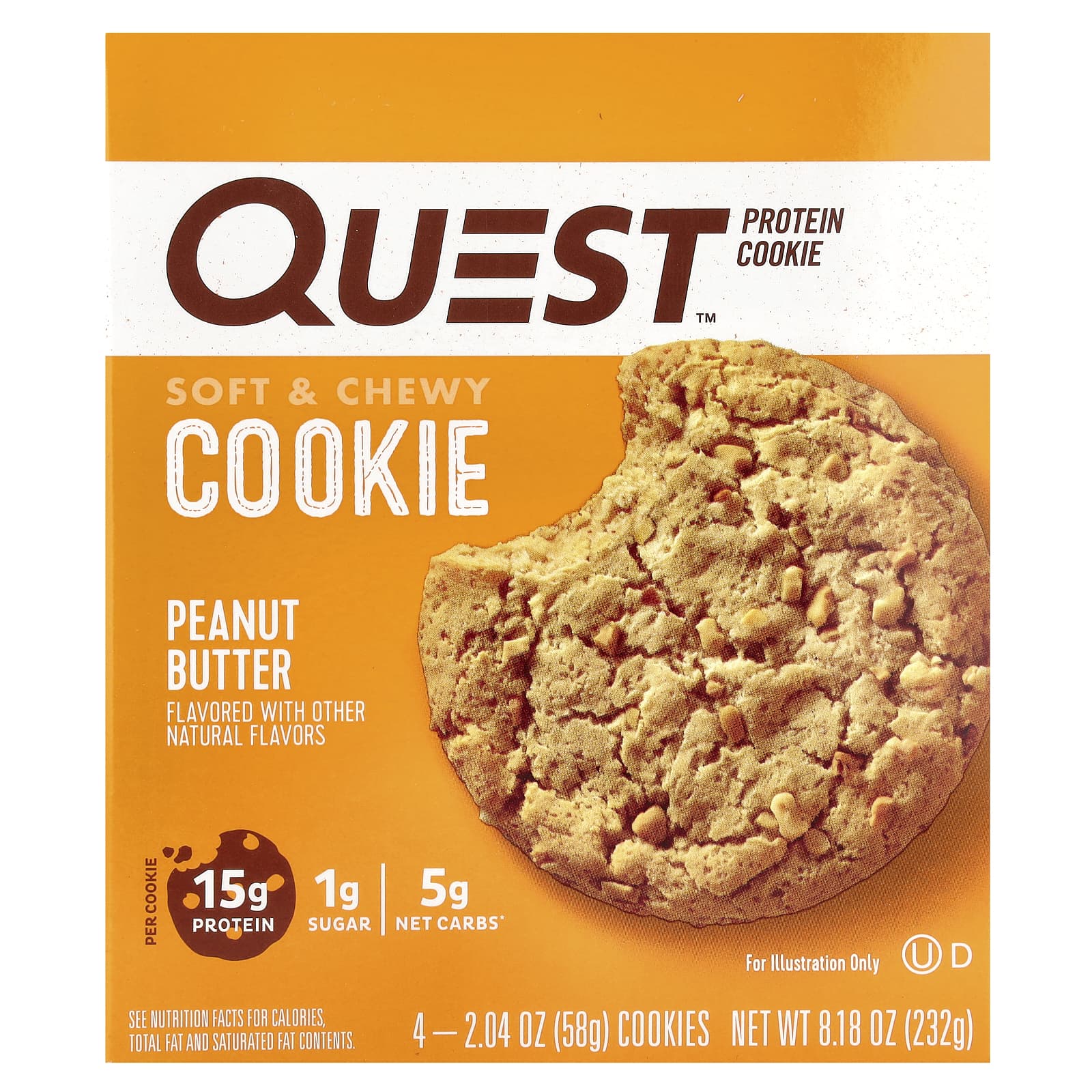 Quest Nutrition, Protein Cookie, Peanut Butter, 4 Cookies, 2.04 oz (58 g) Each - Image 1