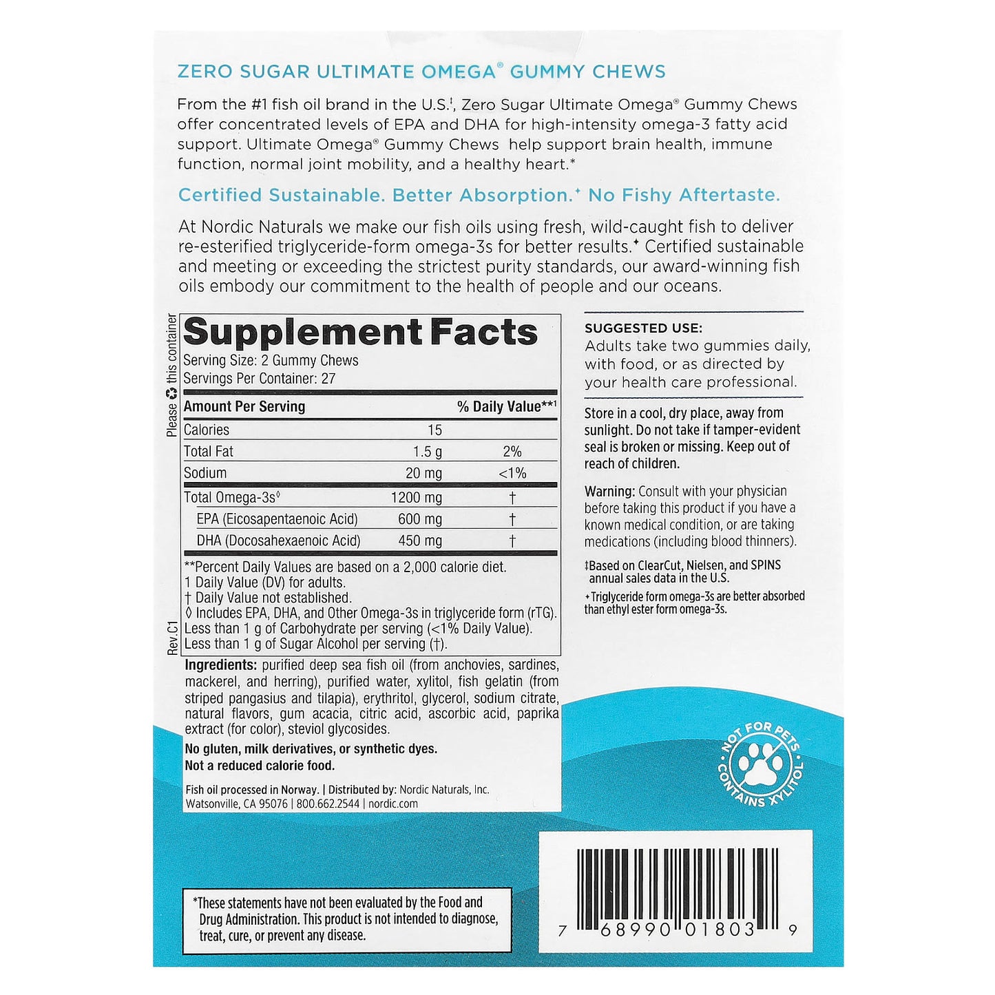 Nordic Naturals, Ultimate Omega® Gummy Chews, Tropical Fruit, 1,200 mg, 54 Gummy Chews (600 mg per Gummy)