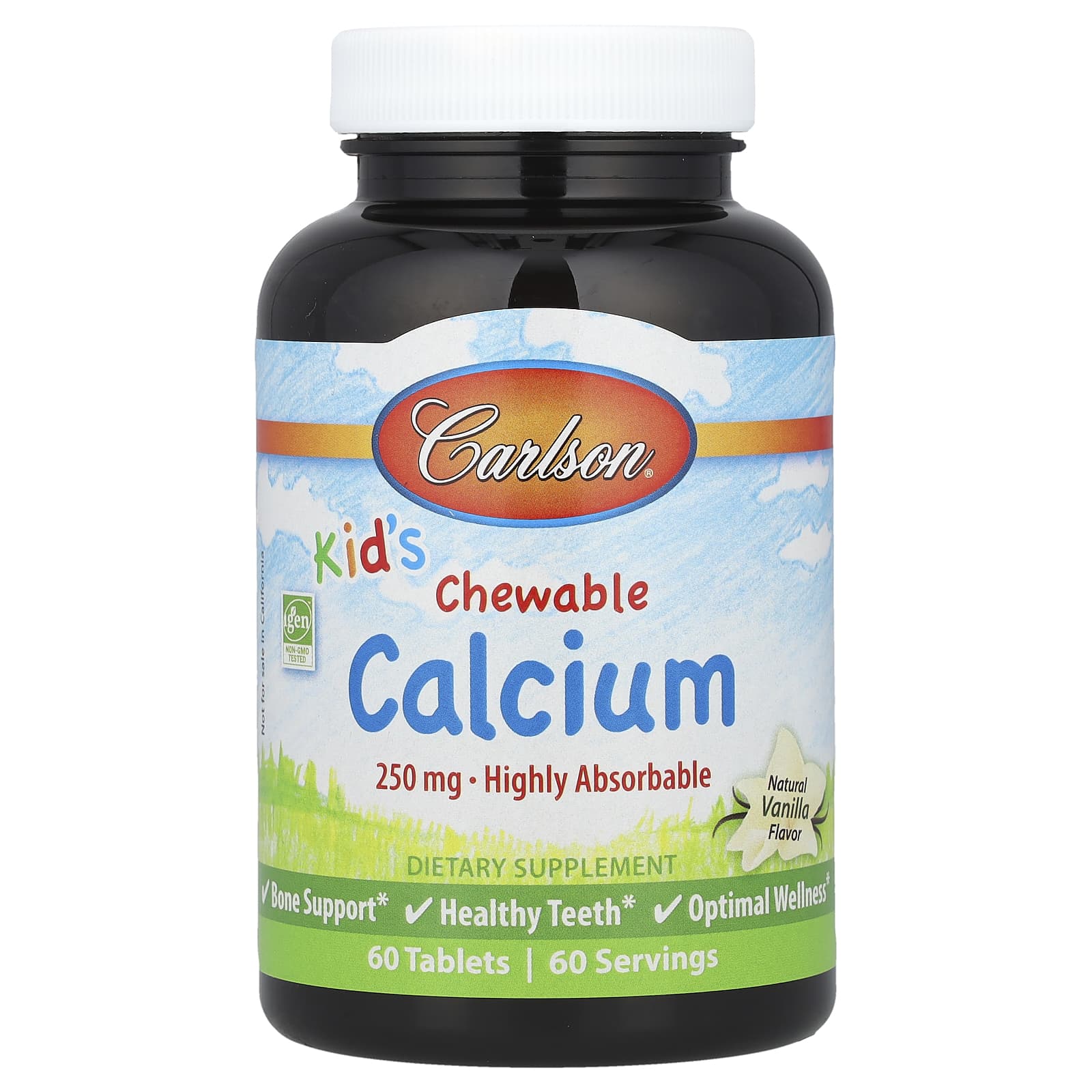 Carlson Kid's Chewable Calcium Natural Vanilla 250mg 60 Tablets - Image 1