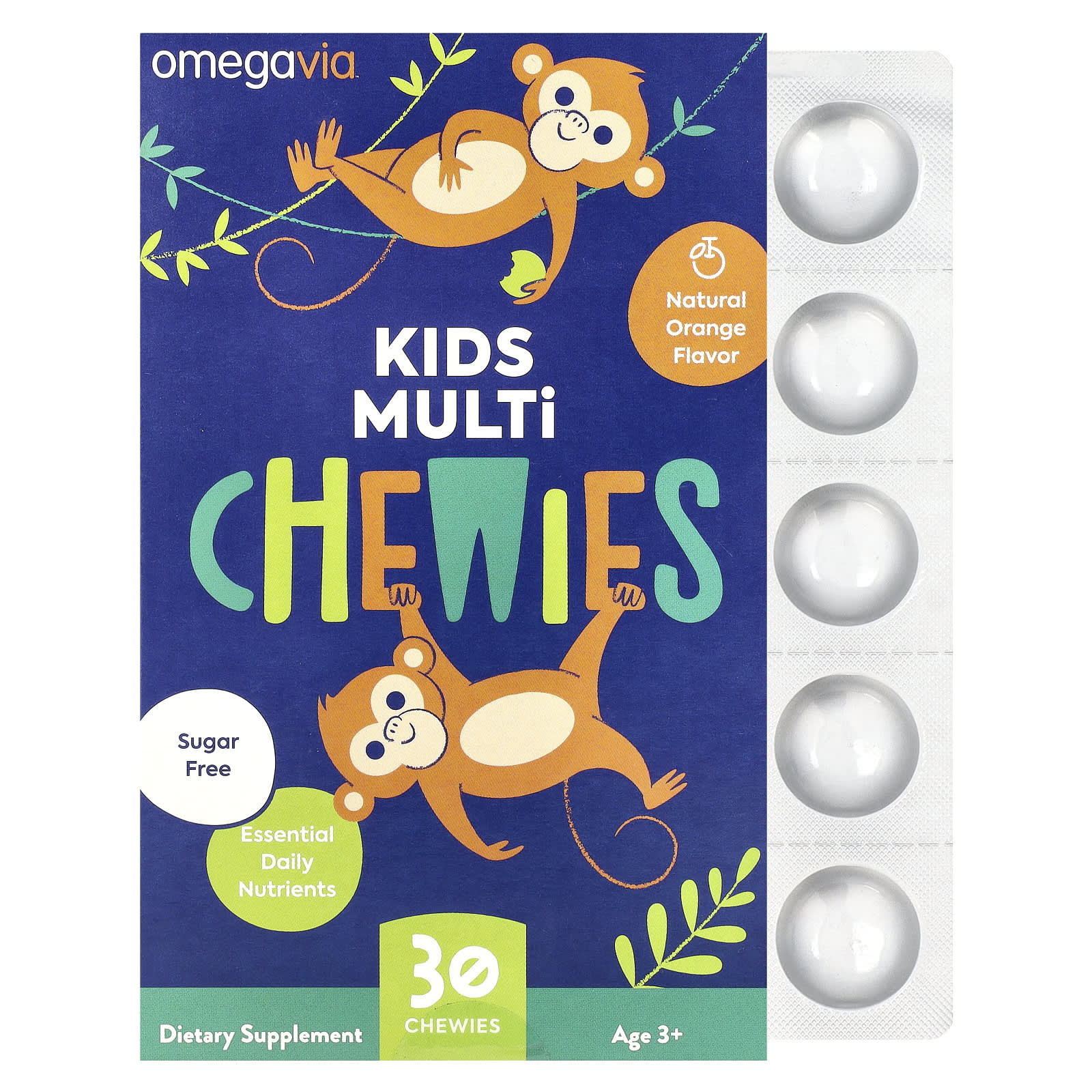 OmegaVia, Kids Multi Chewies, Age 3+, Natural Orange, 30 Chewies - Image 1