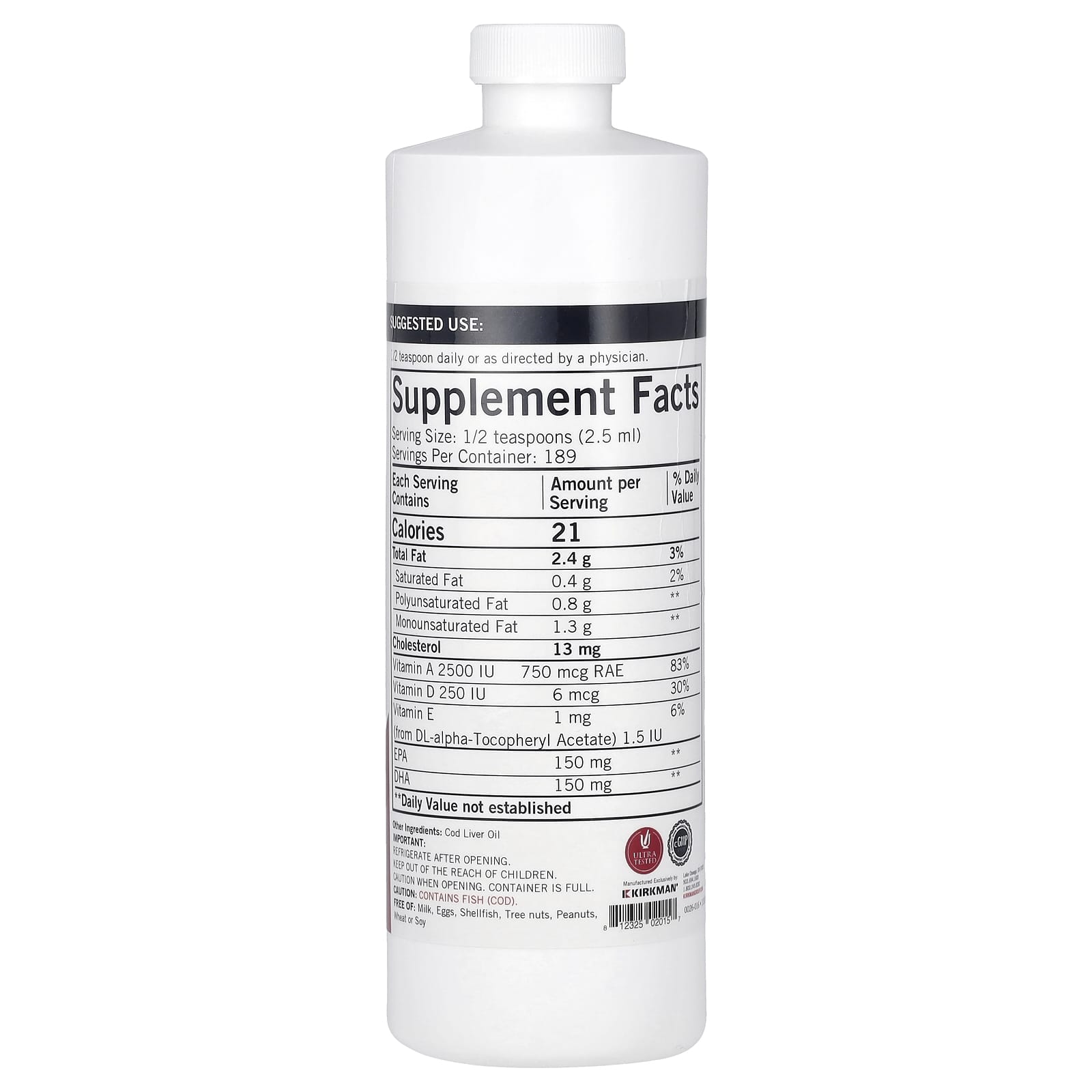Kirkman Labs, Cod Liver Oil Liquid, 16 fl oz (473 ml)