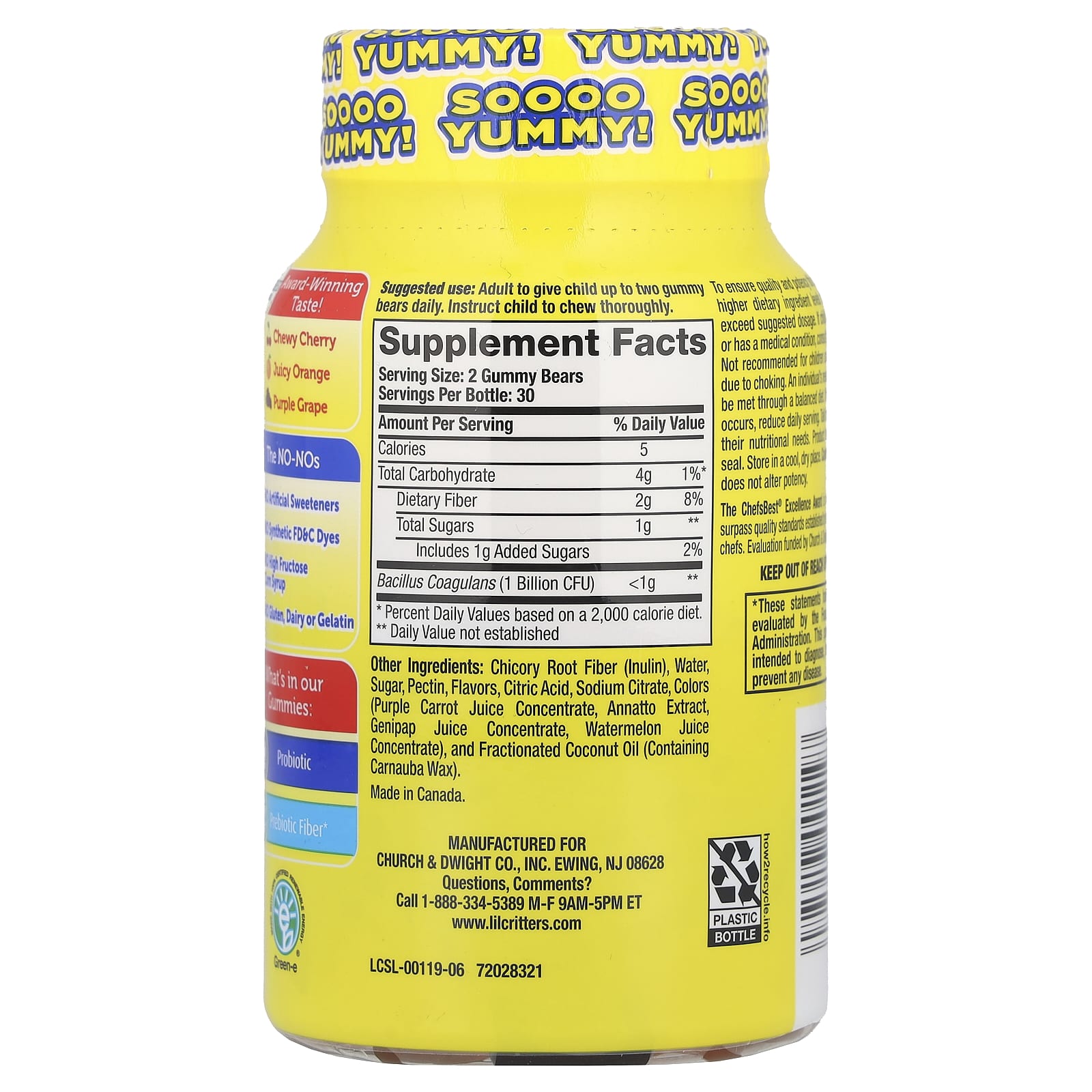 L'il Critters, Probiotic With Prebiotic Fiber, Cherry, Orange & Grape Flavor, 60 Gummies (0.5 Billion CFU per Gummy) - Image 2