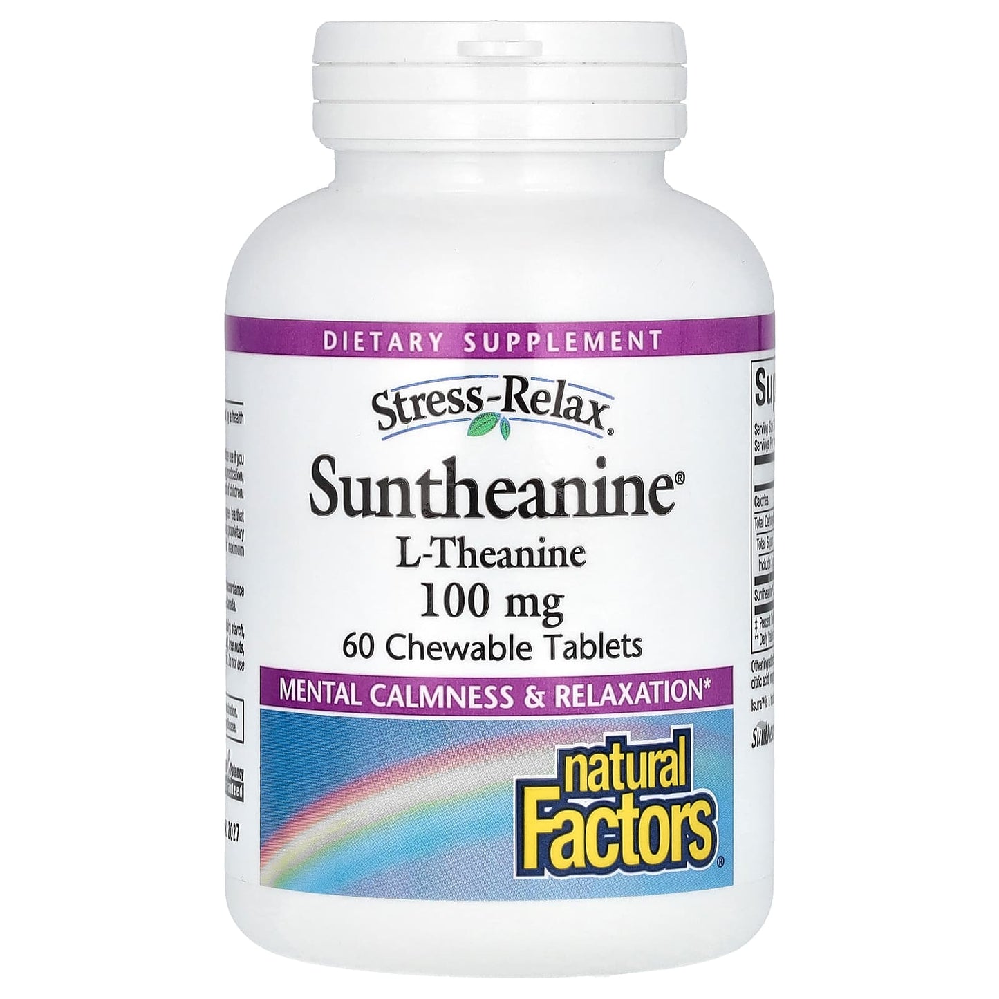 Natural Factors, Stress-Relax, Suntheanine, L-Theanine, 100 mg, 60 Chewable Tablets - Image 1