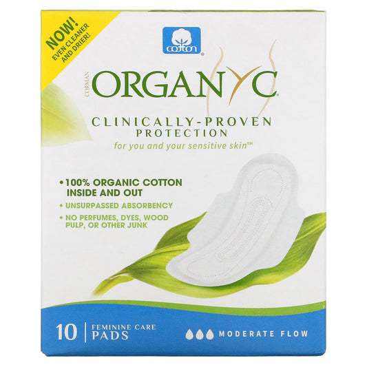Organyc, Organic Cotton Pads, Moderate Flow, 10 Pads - Image 1