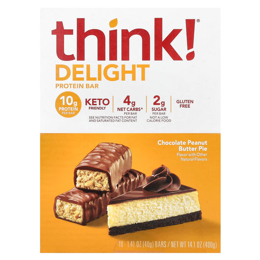 Think !, Delight Protein Bar, Chocolate Peanut Butter Pie , 10 Bars, 1.41 oz (40 g) Each - Image 1