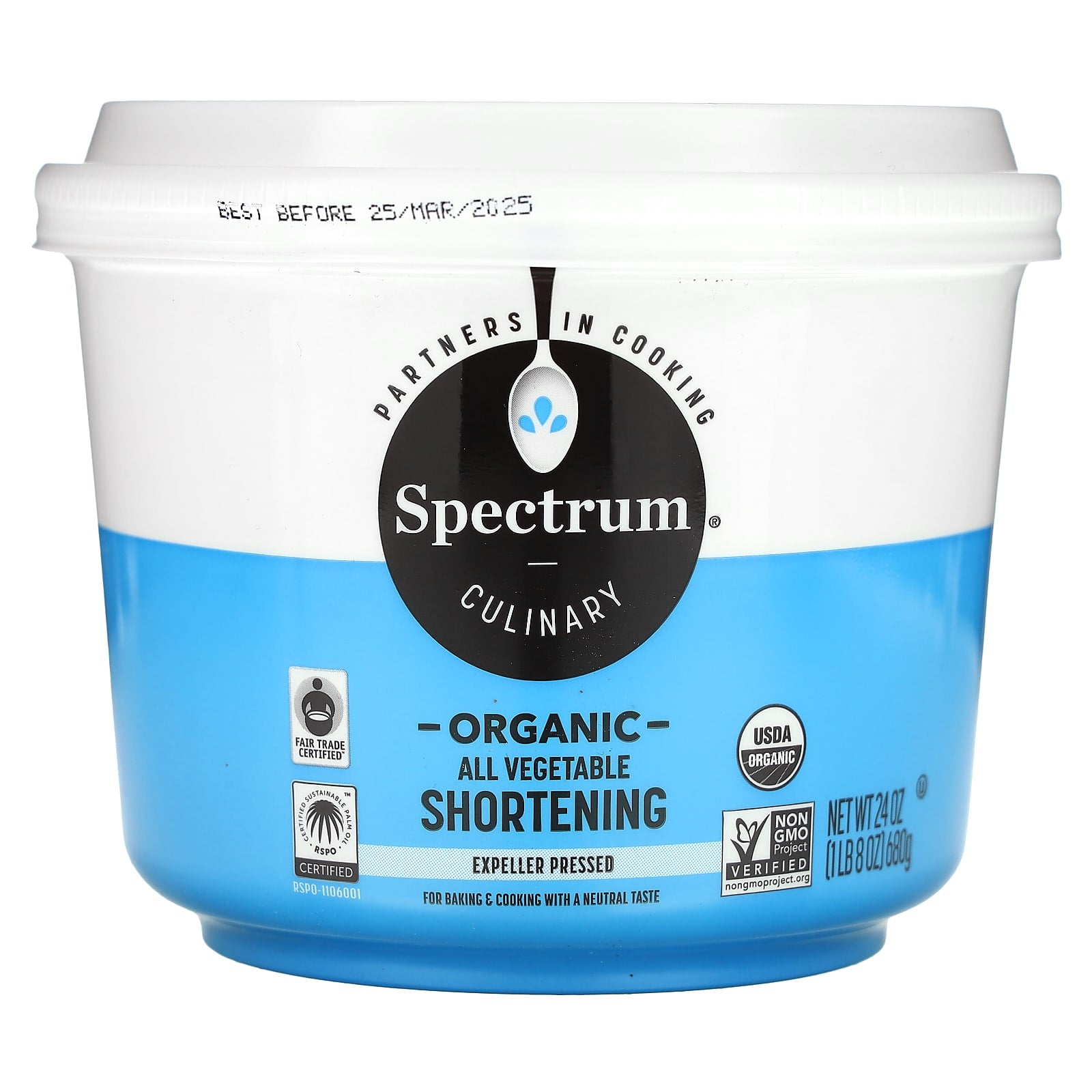 Spectrum Culinary, Organic All-Vegetable Shortening, 24 oz (680 g) - Image 1