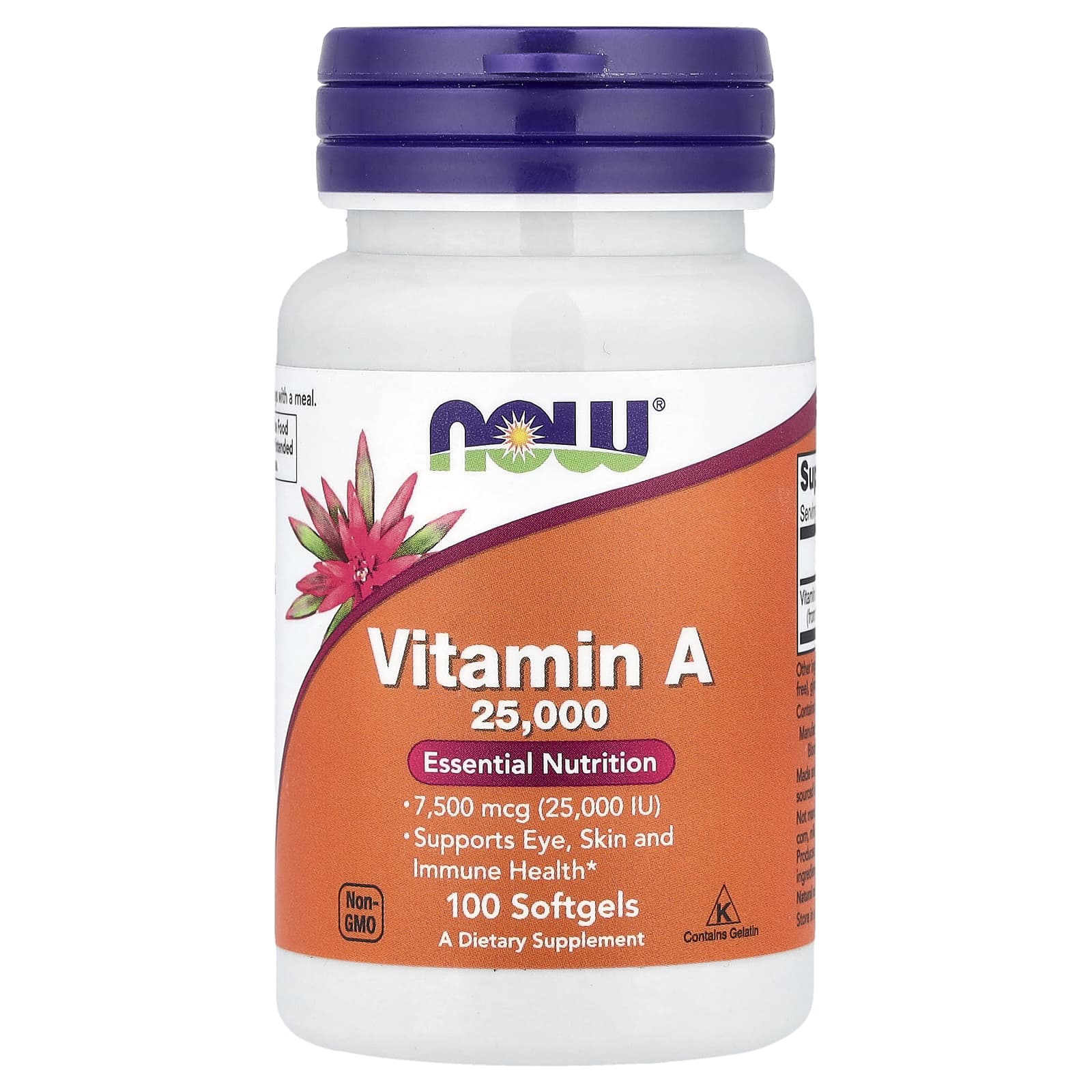 NOW Foods, Vitamin A, 7,500 mcg (25,000 IU), 100 Softgels - Image 1