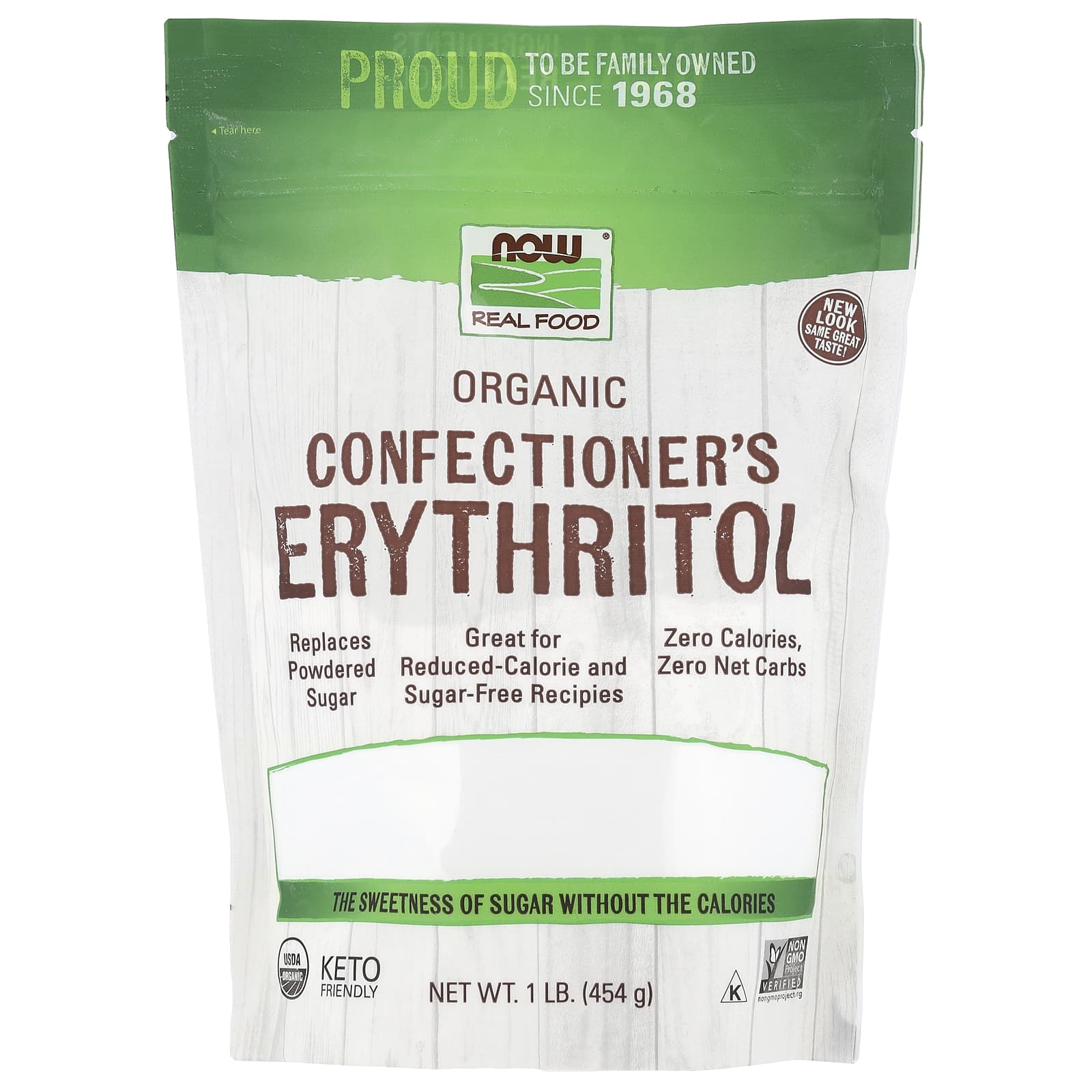 NOW Foods, Real Food, Organic Confectioner's Erythritol, 1 lb (454 g) - Image 1