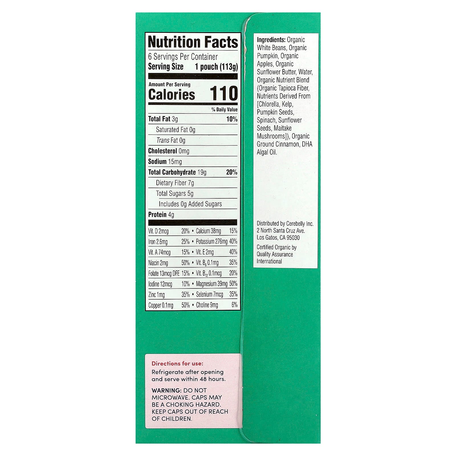 Cerebelly USDA Organic Baby Food Puree, Autumn Flavors, 6 Pouches - Image 2