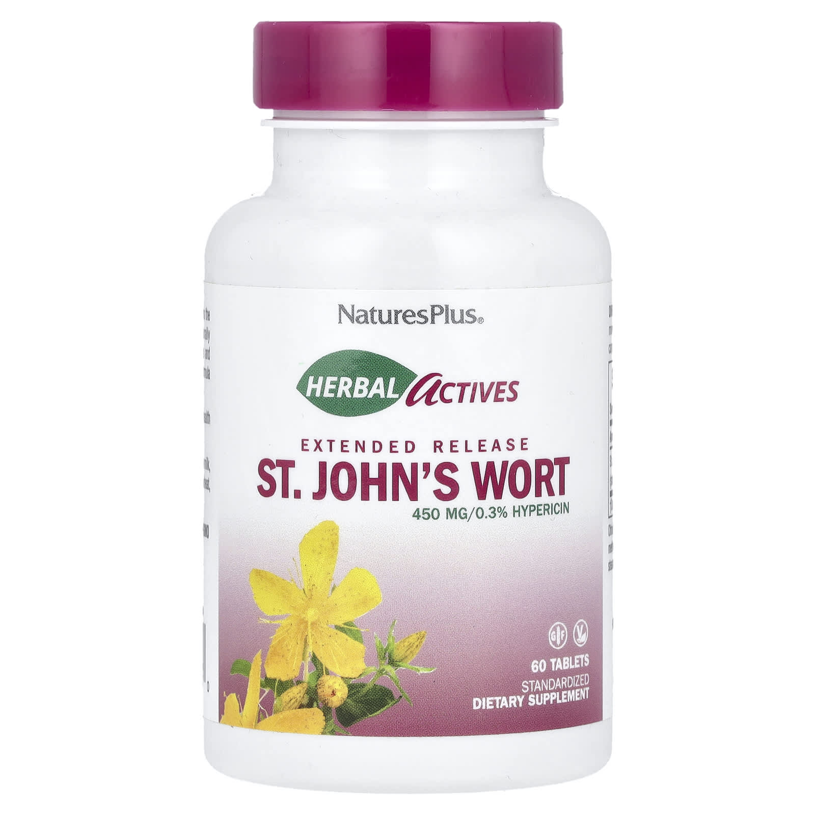 NaturesPlus, Herbal Actives, St. John's Wort, 450 mg, 60 Tablets - Image 1