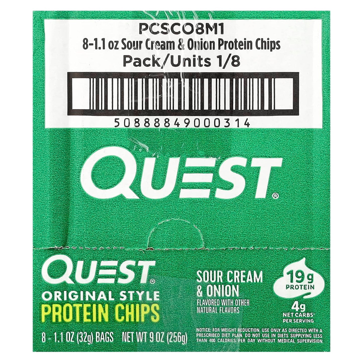 Quest Nutrition, Original Style Protein Chips, Sour Cream & Onion, 8 Bags, 1.1 oz (32 g) Each - Image 2