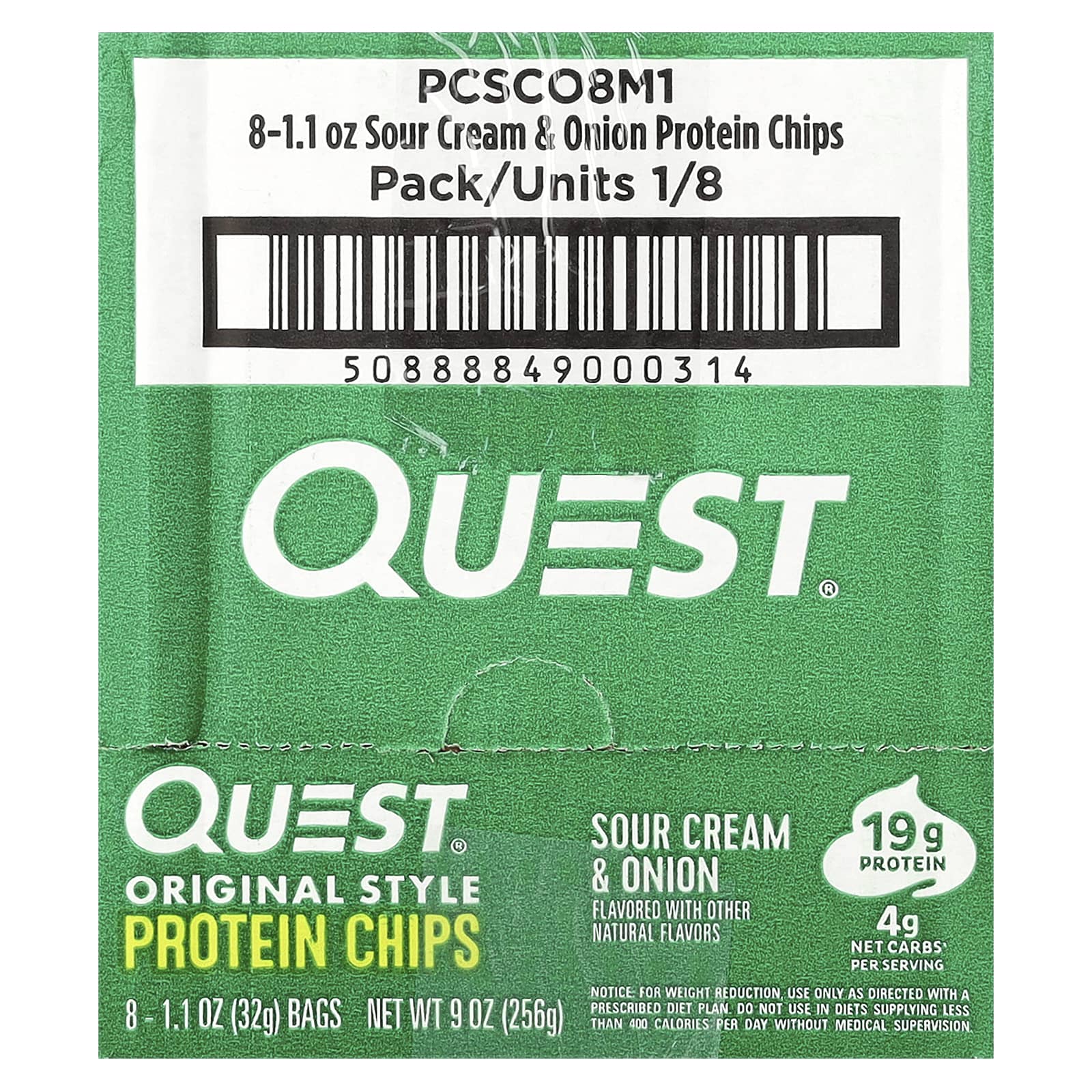 Quest Nutrition, Original Style Protein Chips, Sour Cream & Onion, 8 Bags, 1.1 oz (32 g) Each - Image 2