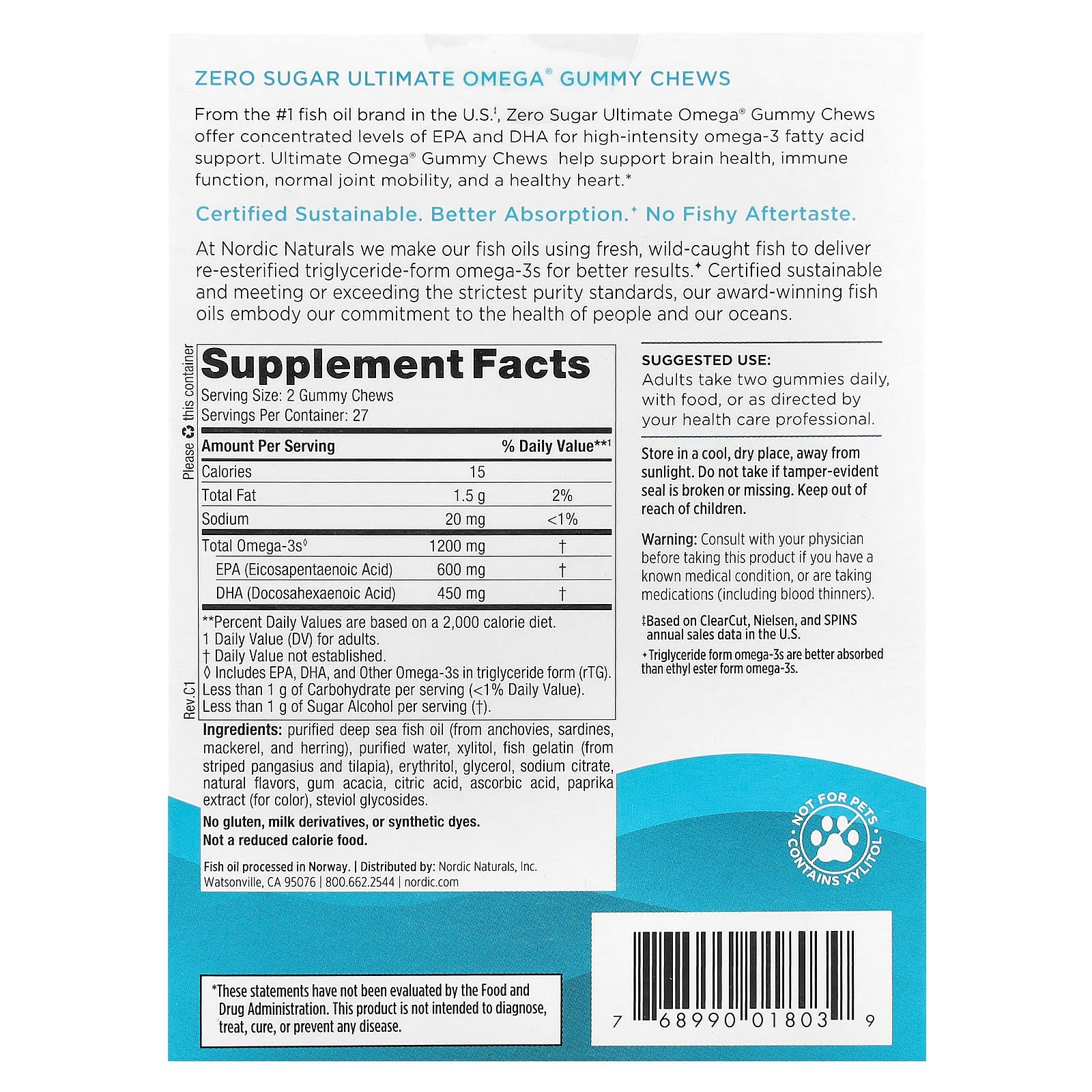 Nordic Naturals, Ultimate Omega® Gummy Chews, Tropical Fruit, 1,200 mg, 54 Gummy Chews (600 mg per Gummy) - Image 2