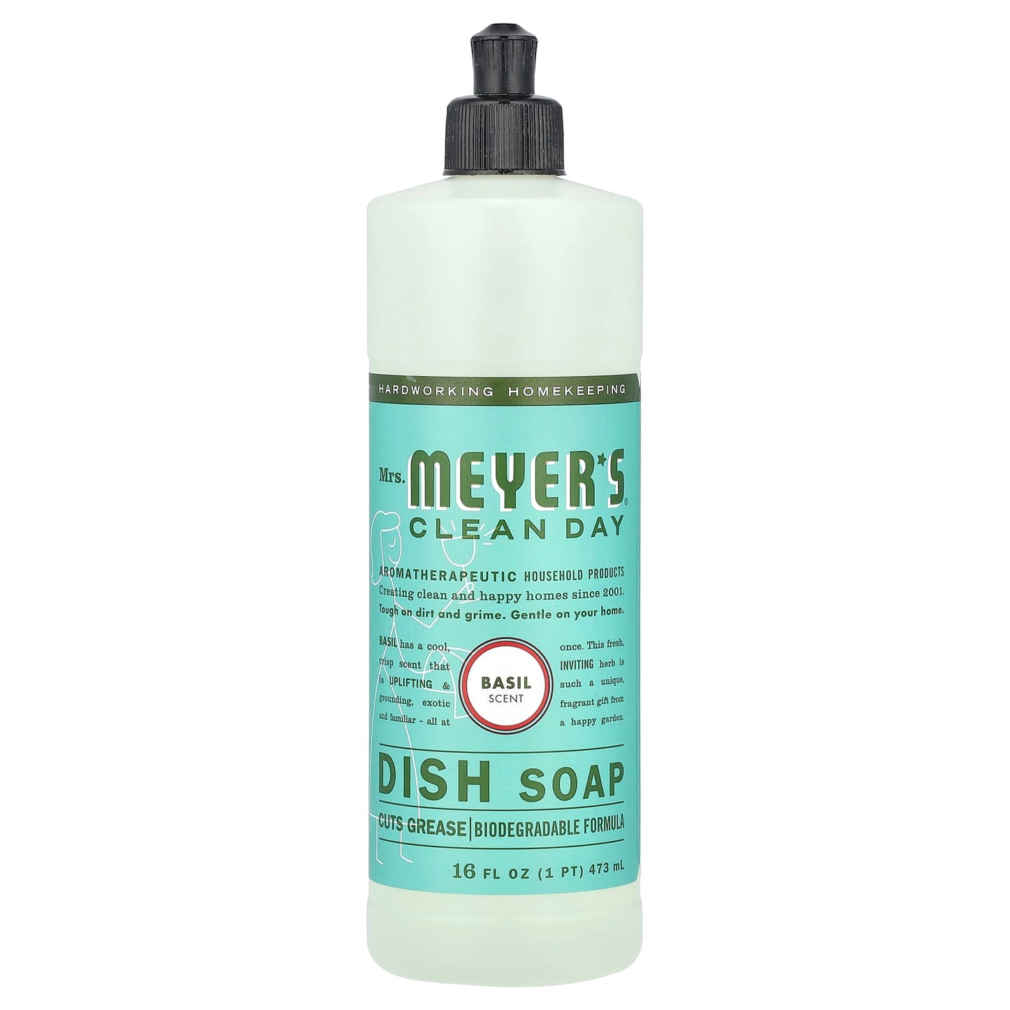 Mrs. Meyers Clean Day, Dish Soap, Basil Scent, 16 fl oz (473 ml) - Image 1
