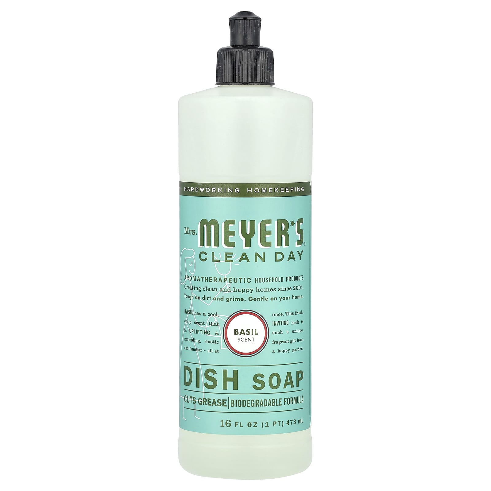 Mrs. Meyers Clean Day, Dish Soap, Basil Scent, 16 fl oz (473 ml) - Image 1