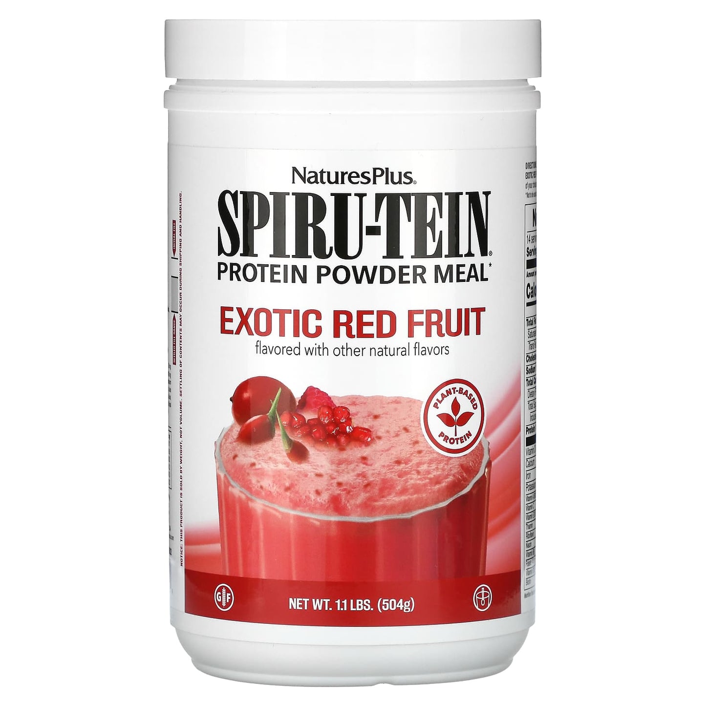 NaturesPlus, Spiru-Tein, Protein Powder Meal, Exotic Red Fruit, 1.1 lbs (504 g) - Image 1