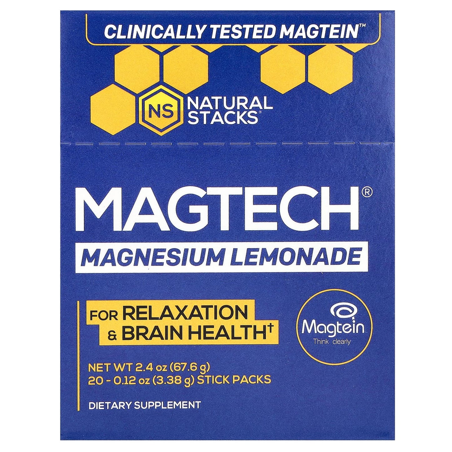 Natural Stacks, MagTech, Magnesium, Lemonade, 20 Stick Packs, 0.12 oz (3.38 g) Each - Image 1