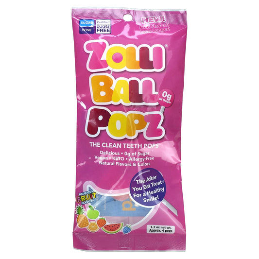 Zollipops, Zolli Ball Popz, The Clean Teeth Pops, Delicious Fruit, Approx. 4 pops, 1.7 oz - Image 1