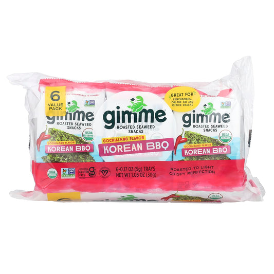 GimMe Organic Korean BBQ Seaweed Snacks, USDA Certified, 6 Packs - Image 1