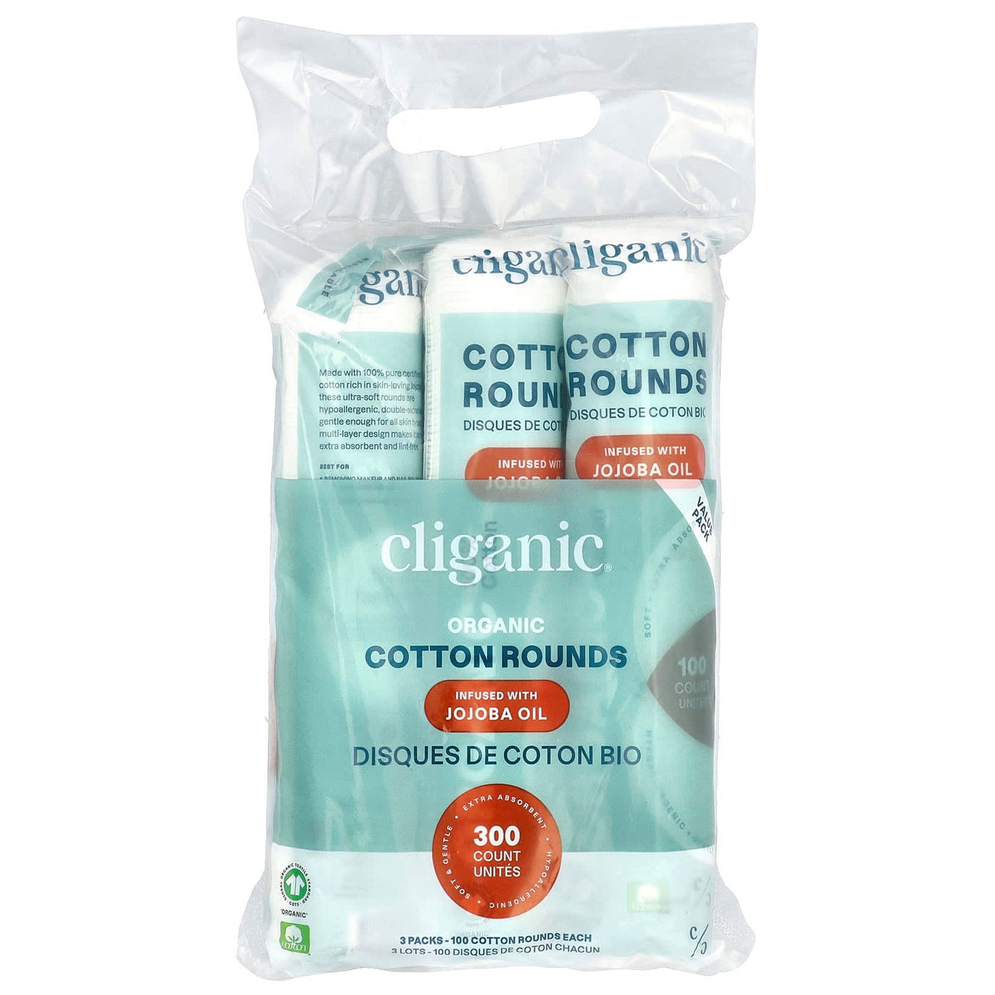 Certified Organic Cotton Makeup Remover Rounds - 300 Count - Image 2