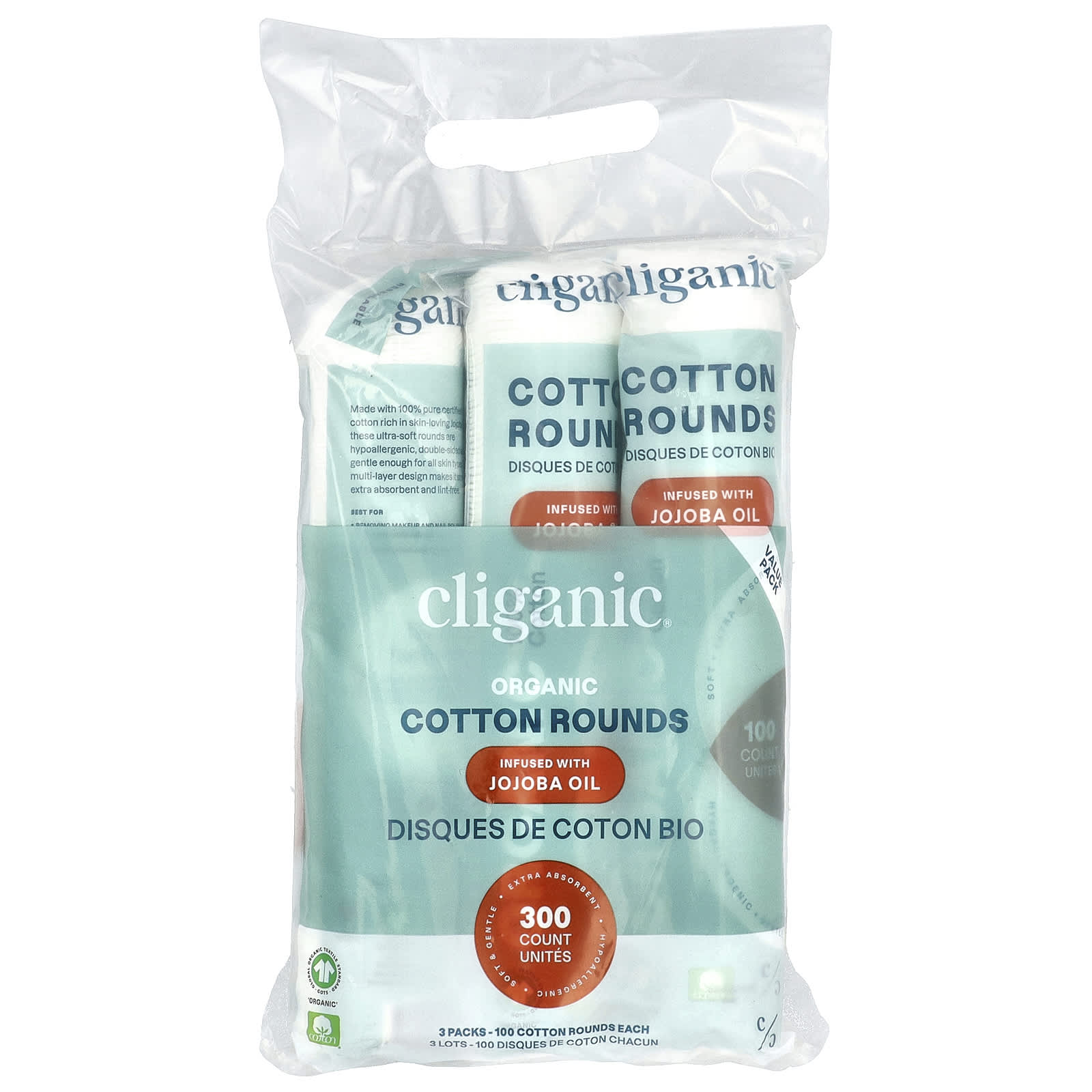Certified Organic Cotton Makeup Remover Rounds - 300 Count - Image 2