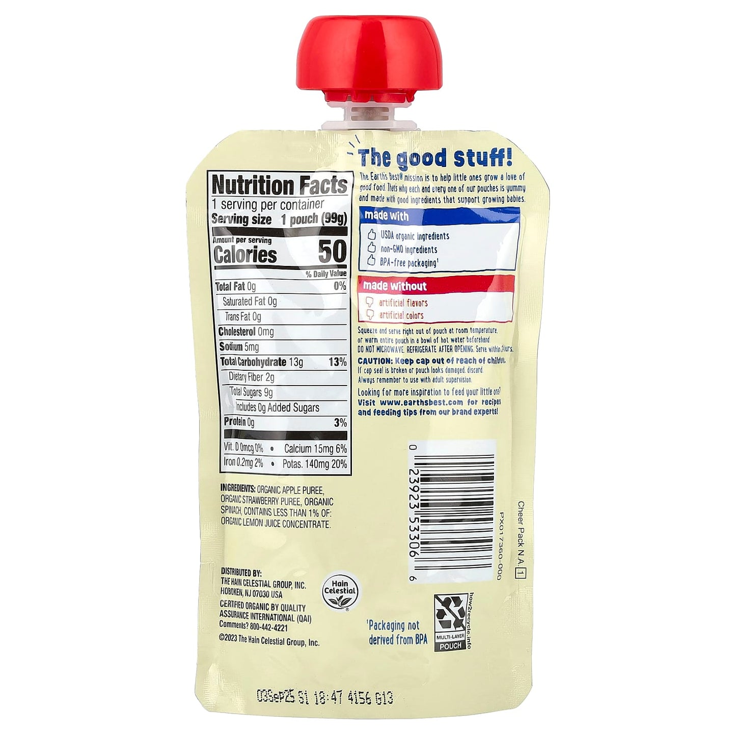 Organic Baby Puree, Apple Strawberry Spinach, 3.5 oz, Non-GMO, BPA Free - Image 2