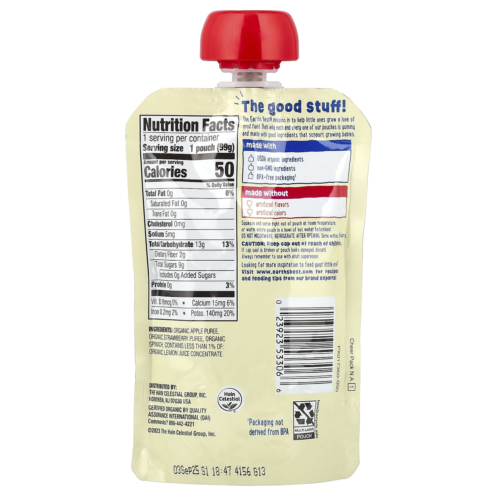 Organic Baby Puree, Apple Strawberry Spinach, 3.5 oz, Non-GMO, BPA Free - Image 2