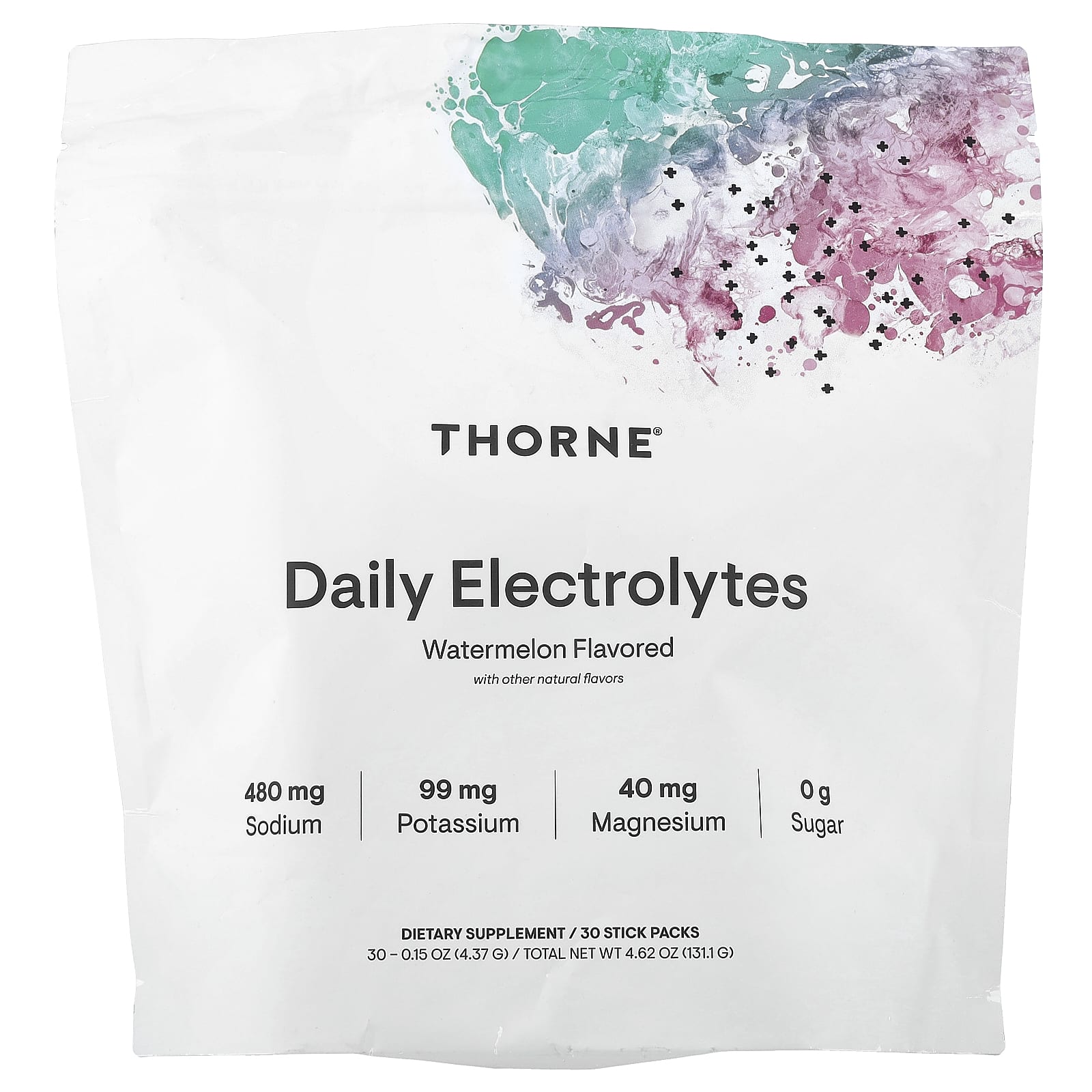 Thorne, Daily Electrolytes, Watermelon, 30 Stick Packs, 0.15 oz (4.37 g) Each - Image 1