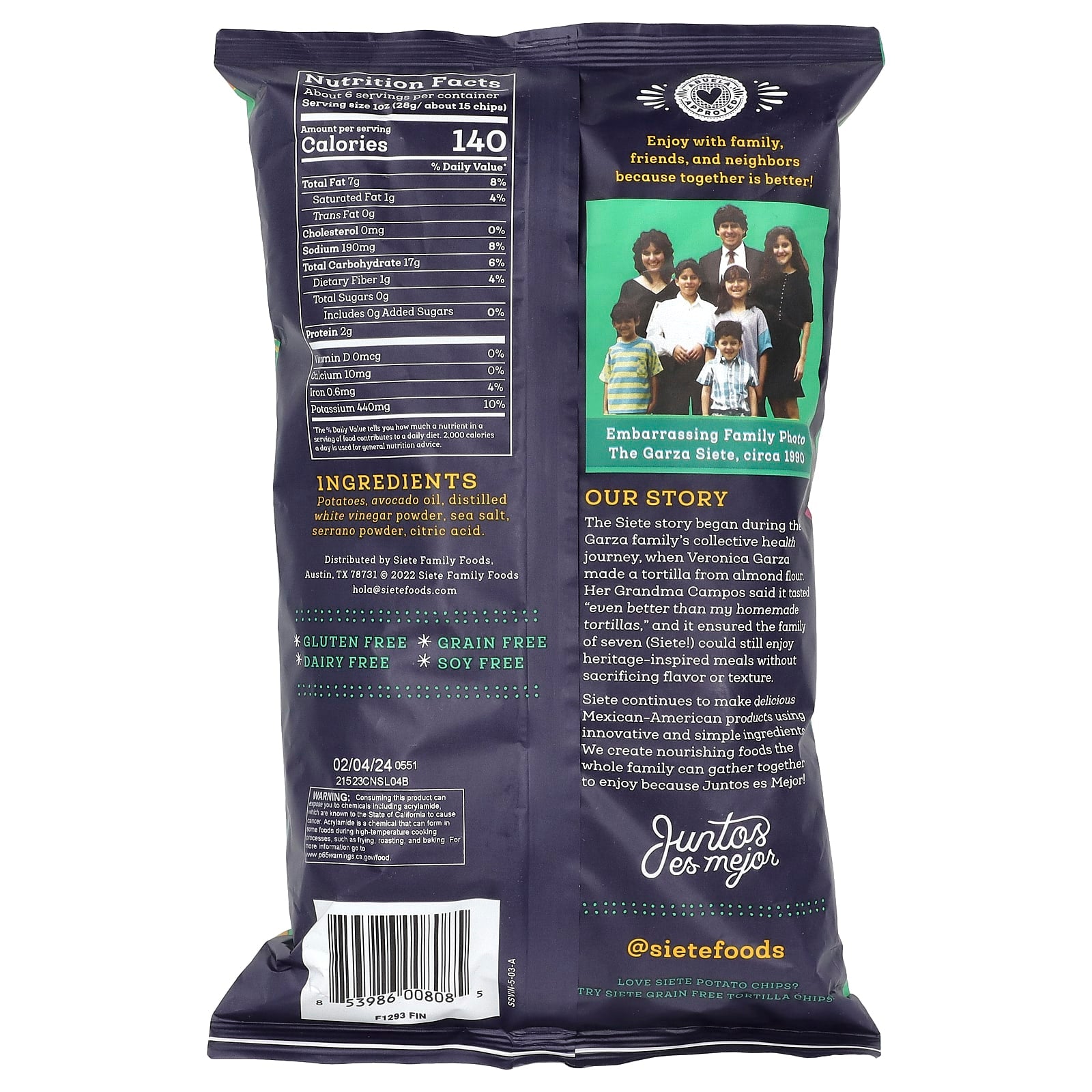 Siete, Potato Chips, Hint of Serrano Sea Salt & Vinegar , 5.5 Oz ( 156 g) - Image 2