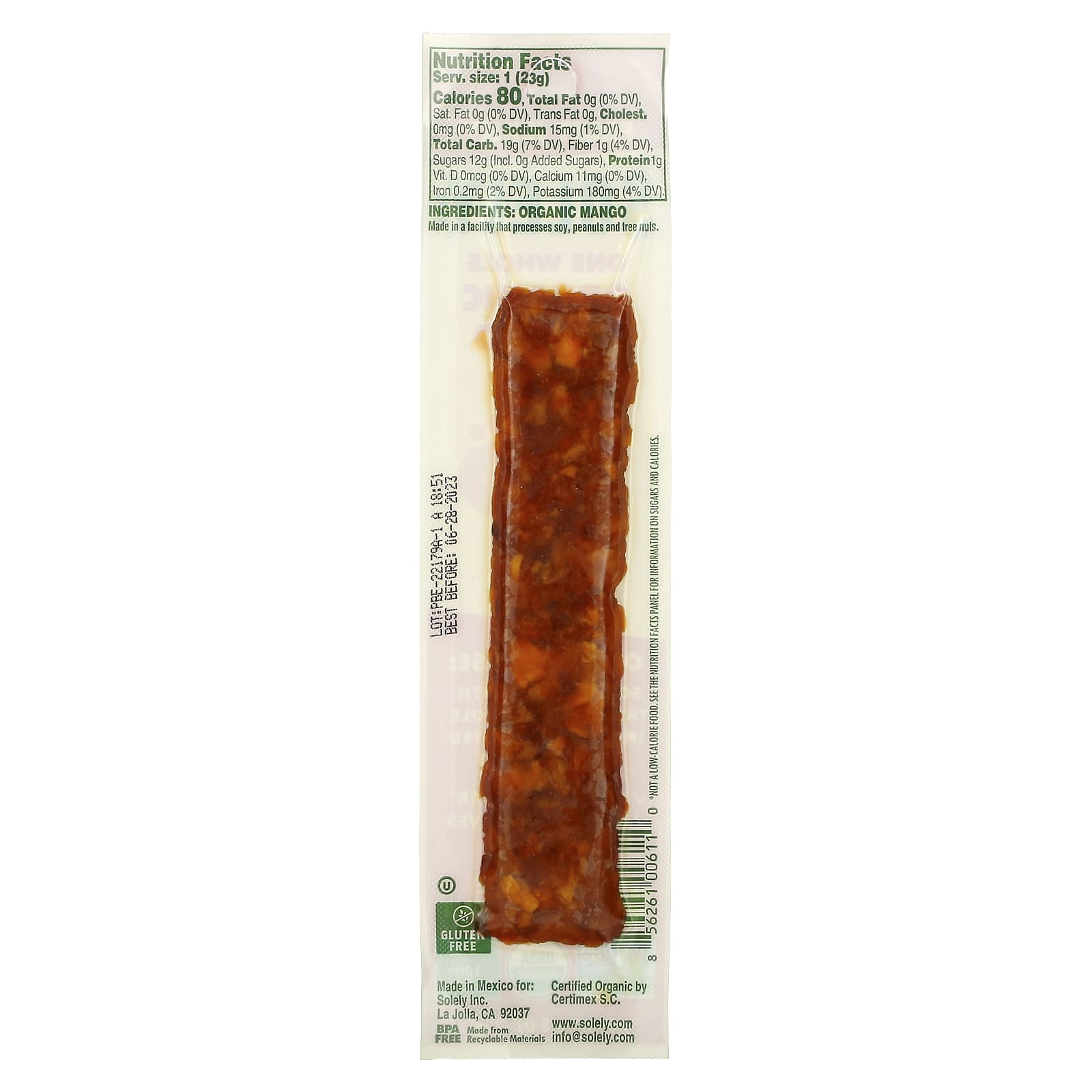 Solely, Fruit Jerky, Organic Mango, 0.8 oz (23 g) - Image 2